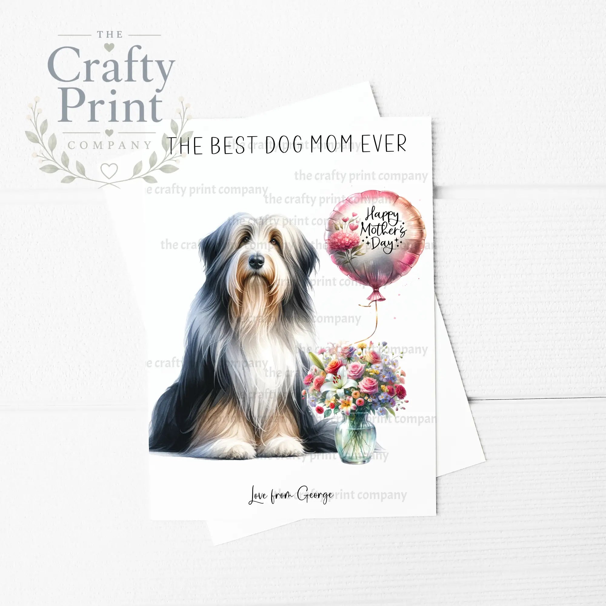 The Best Dog Mom Ever Bearded Collie Personalised A5 Card