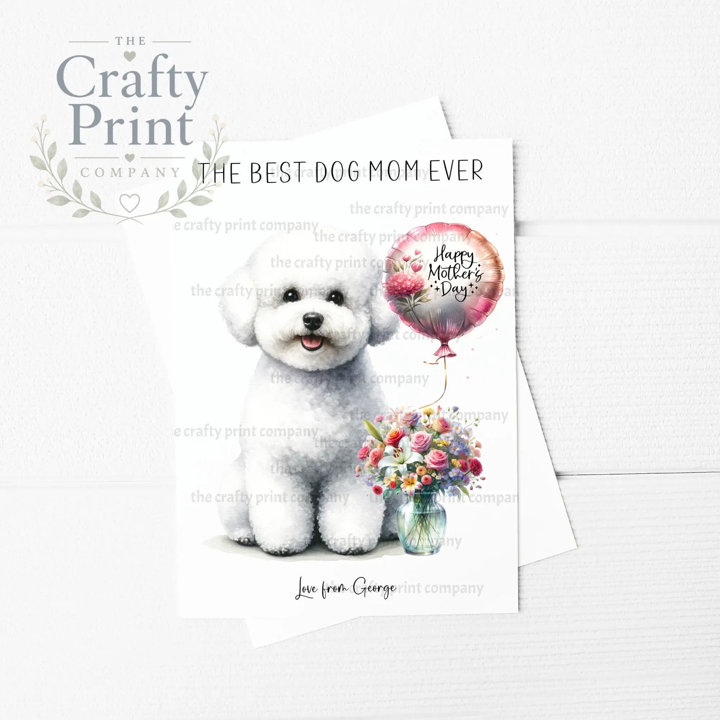 The Best Dog Mom Ever Bichon Frise Personalised A5 Card
