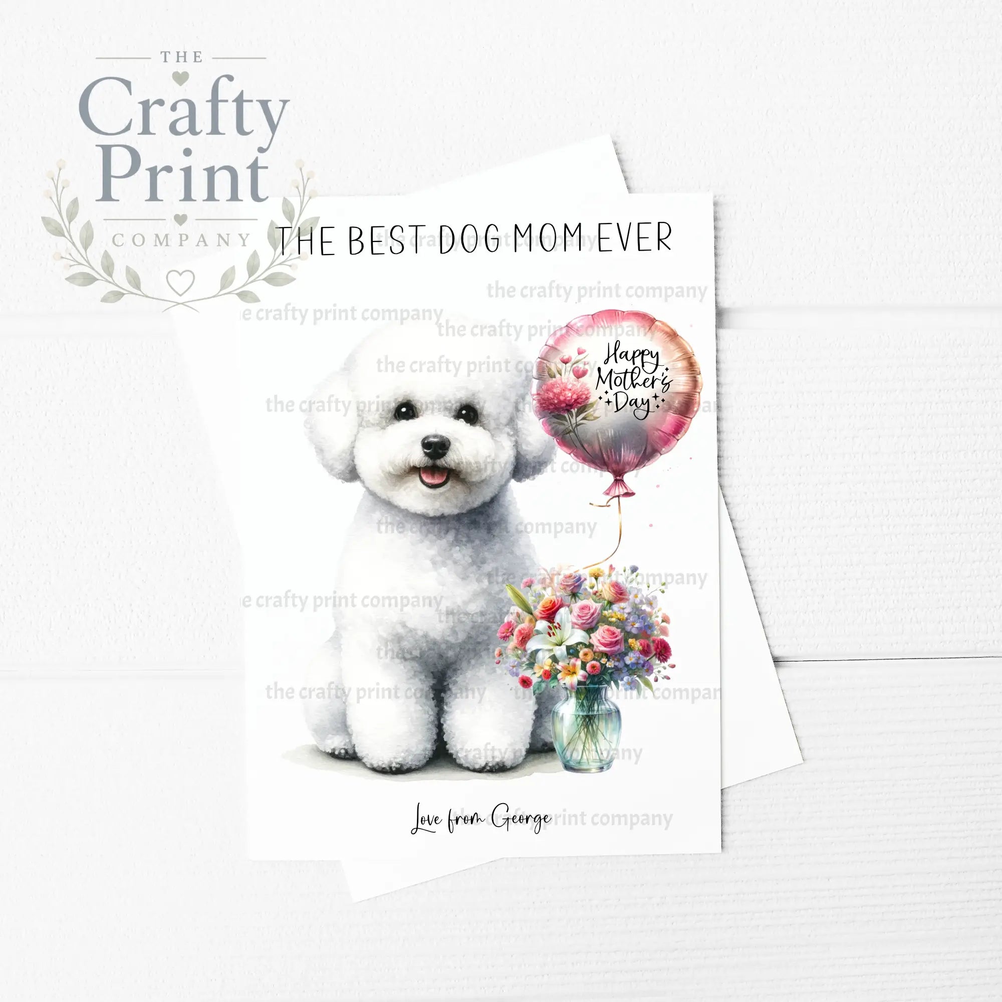 The Best Dog Mom Ever Bichon Frise Personalised A5 Card