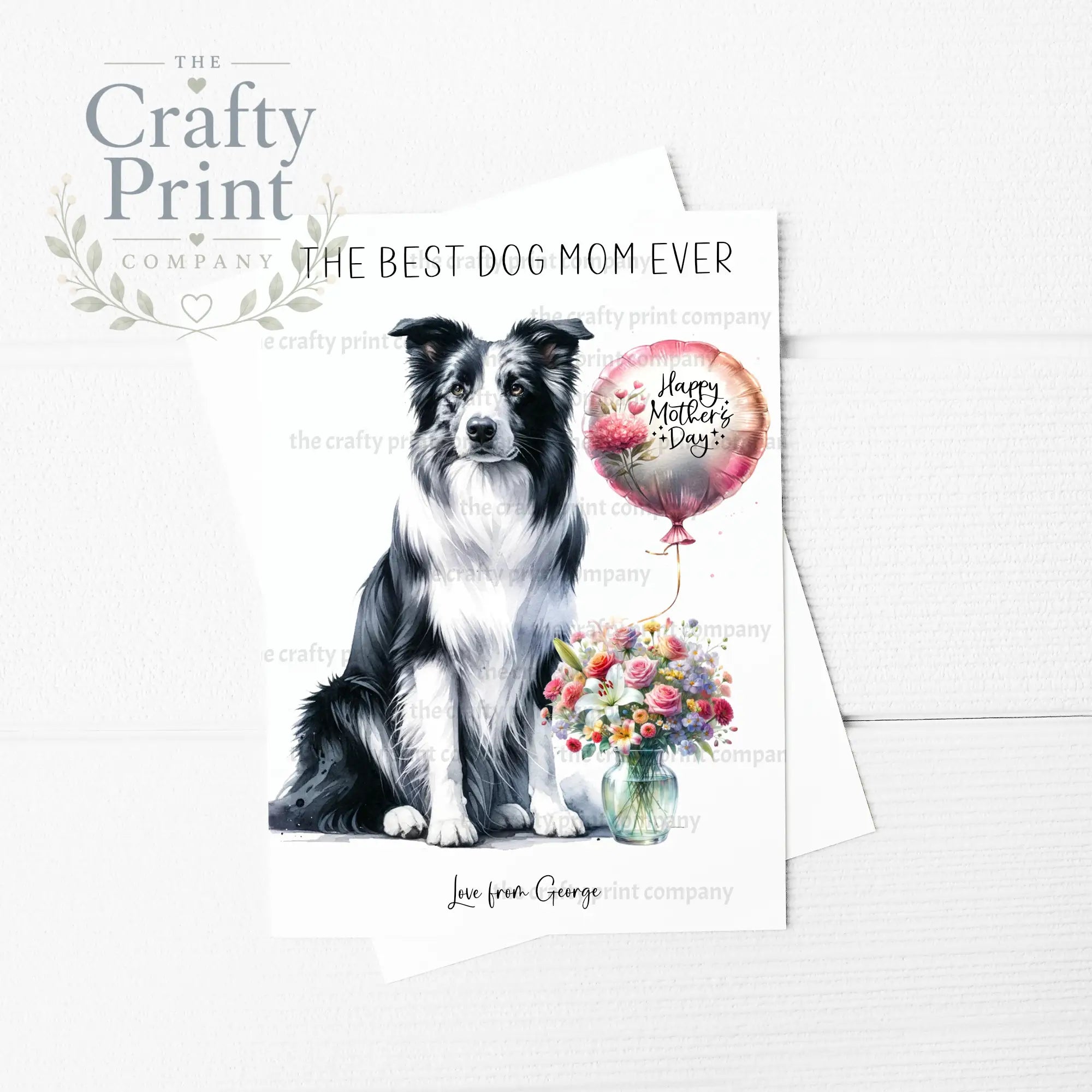 The Best Dog Mom Ever Border Collie Personalised A5 Card