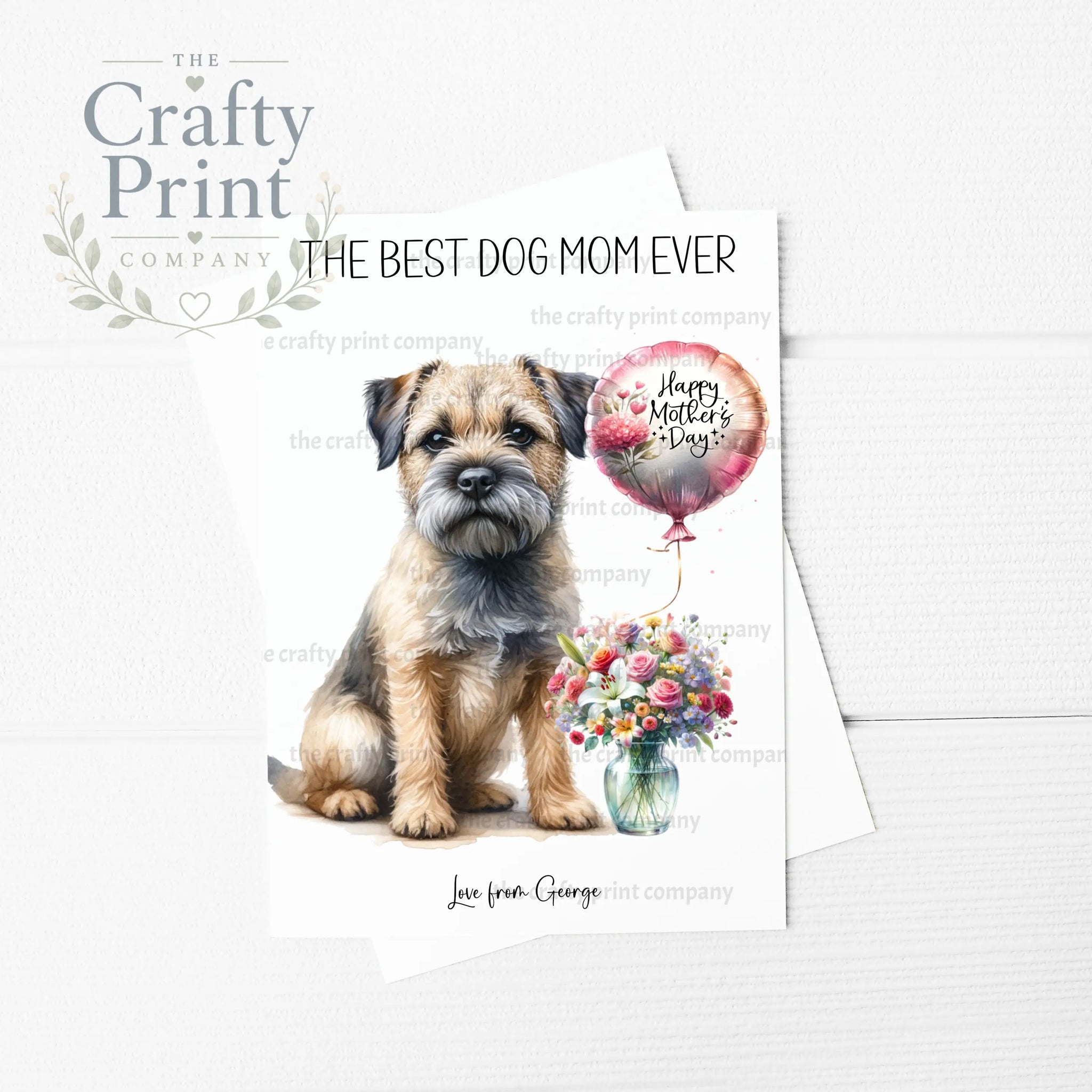 The Best Dog Mom Ever Border Terrier Personalised A5 Card