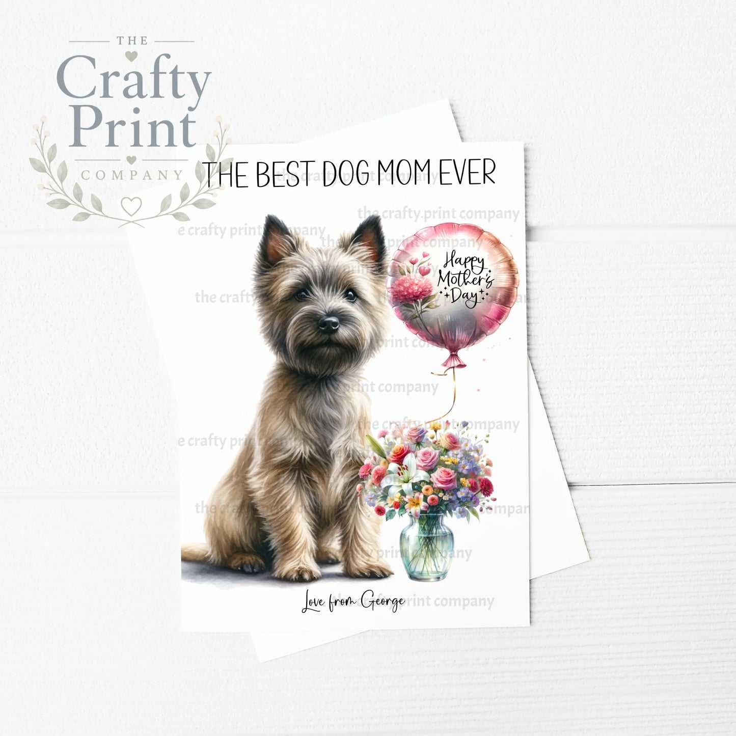 The Best Dog Mom Ever Cairn Terrier Personalised A5 Card