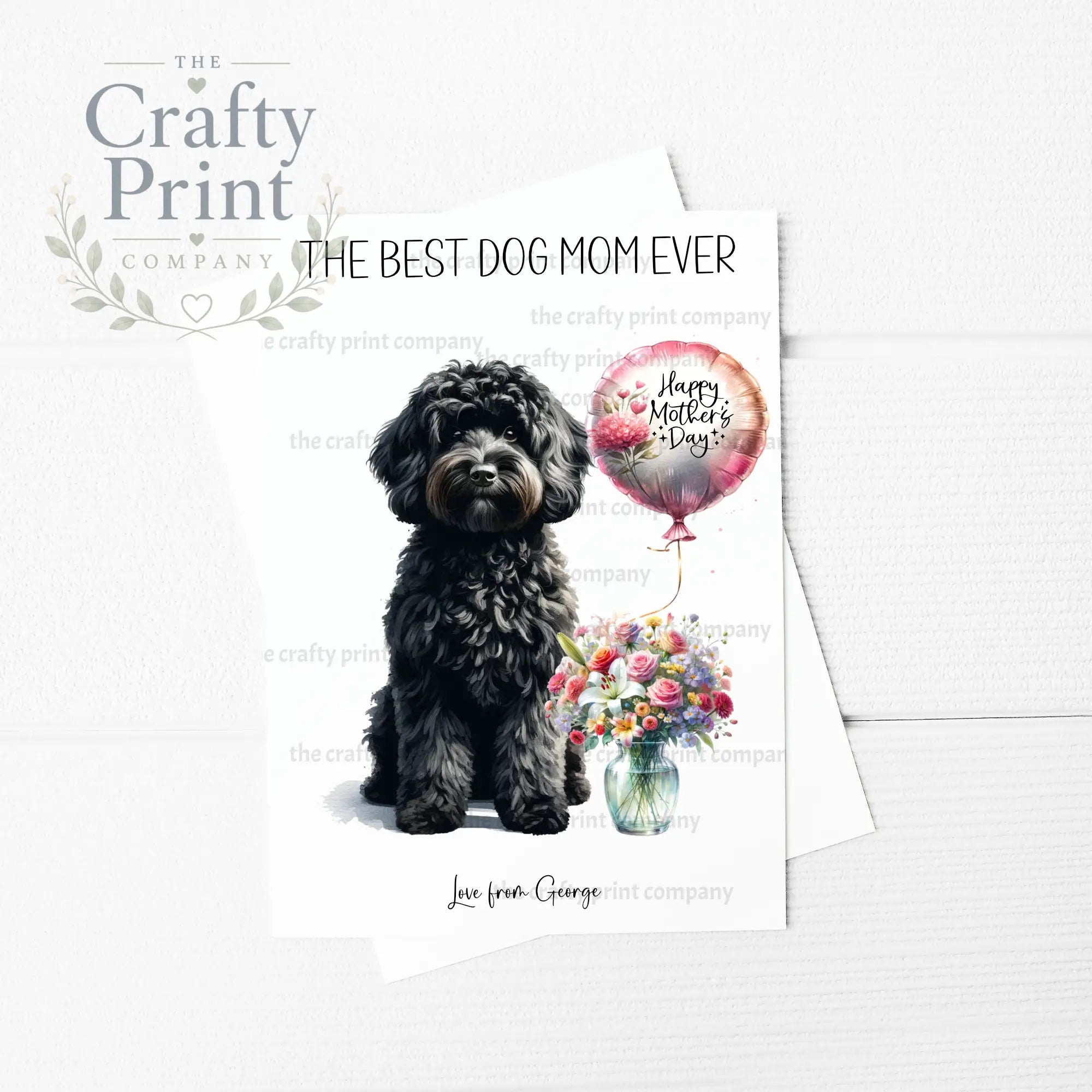 The Best Dog Mom Ever Cockapoo Personalised A5 Card - Black