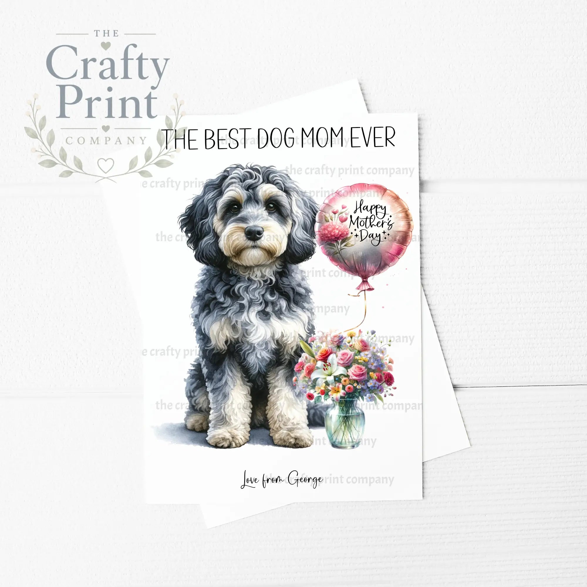 The Best Dog Mom Ever Cockapoo Personalised A5 Card - Blue
