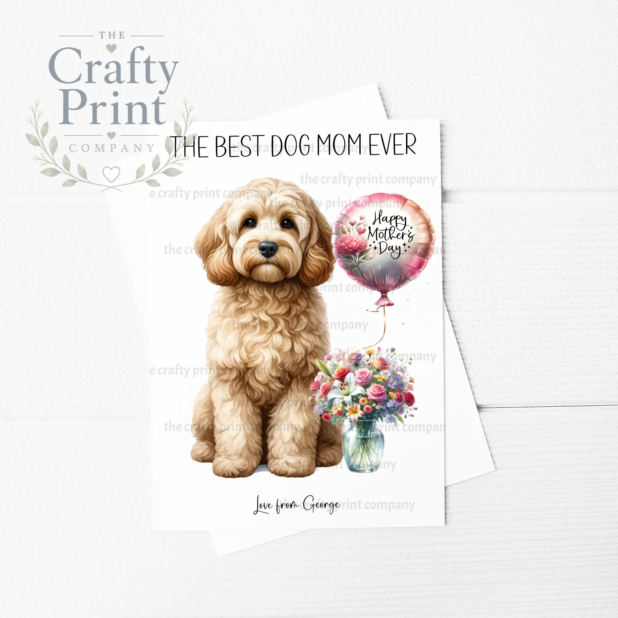 The Best Dog Mom Ever Cockapoo Personalised A5 Card - Sand