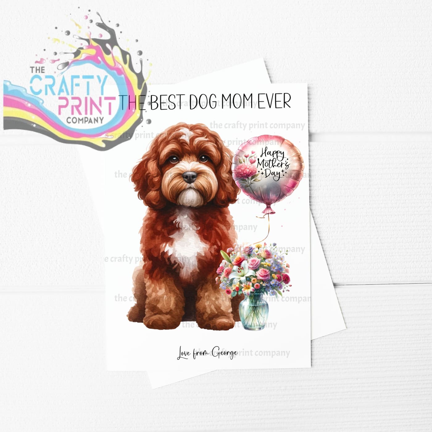 The Best Dog Mom Ever Cockapoo Personalised A5 Card - Tan