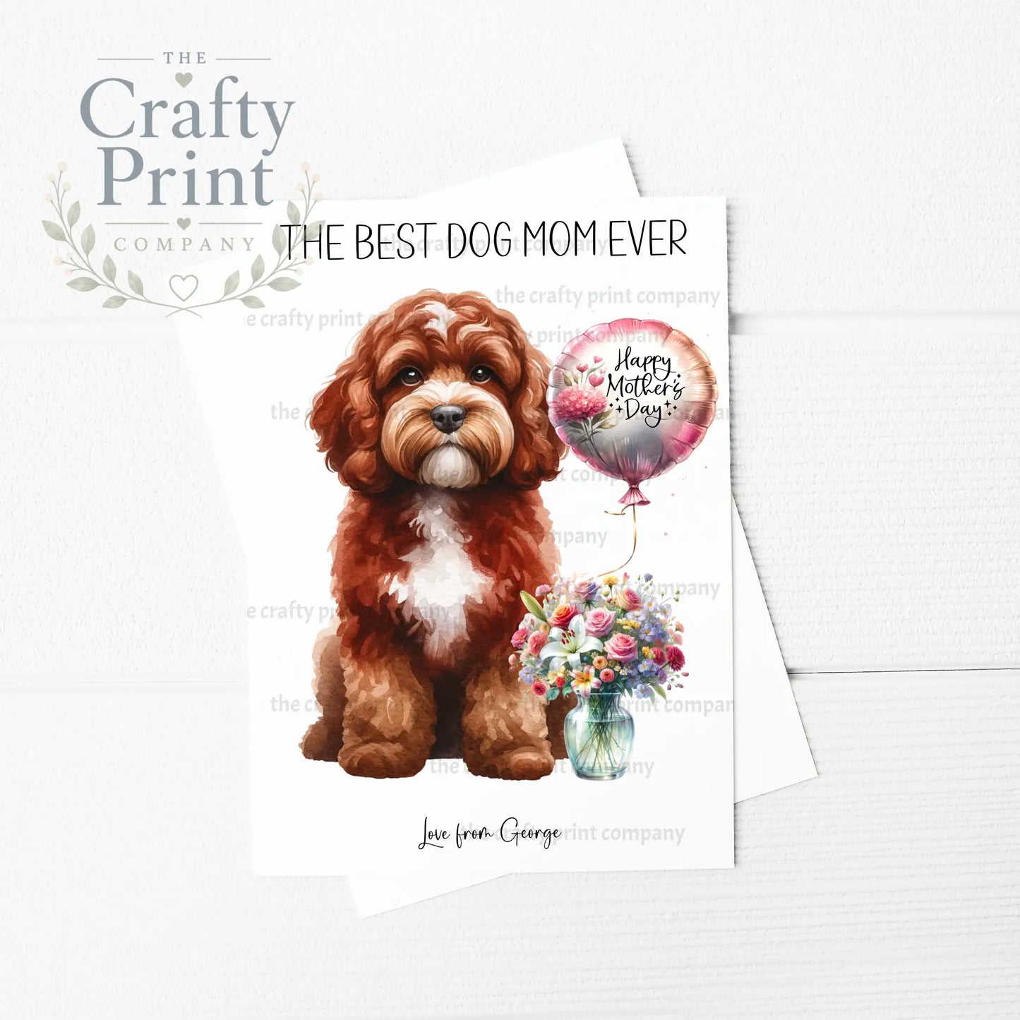 The Best Dog Mom Ever Cockapoo Personalised A5 Card - Tan
