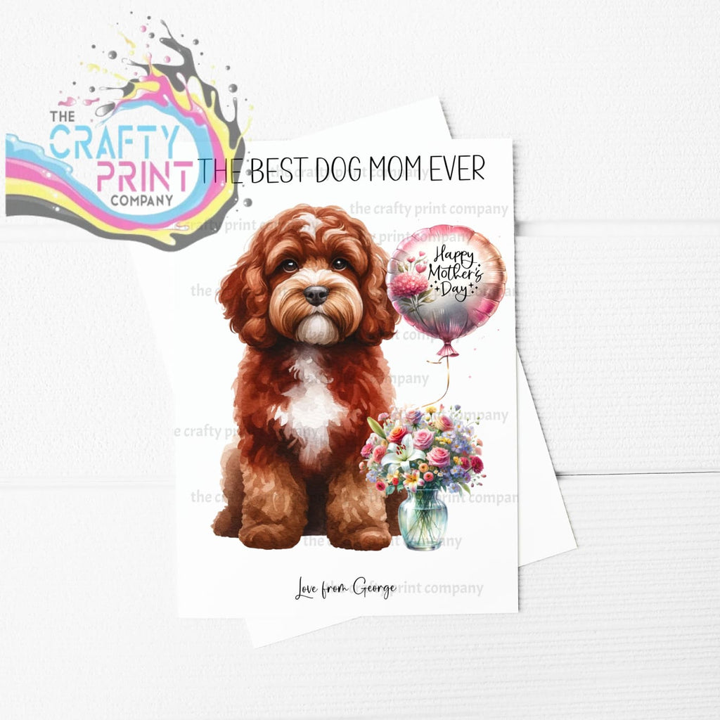 The Best Dog Mom Ever Cockapoo Personalised A5 Card - Tan