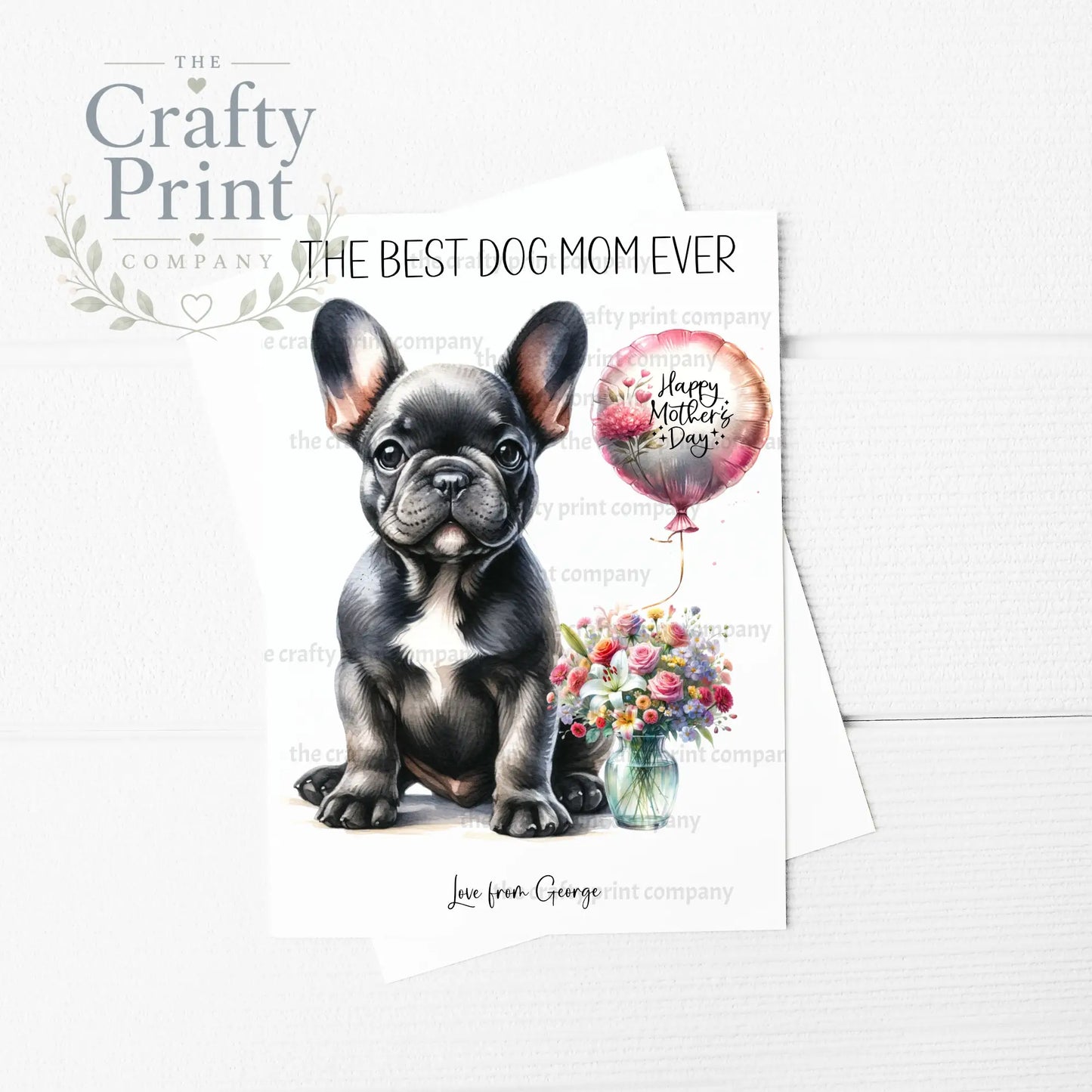 The Best Dog Mom Ever French Bulldog Personalised A5 Card
