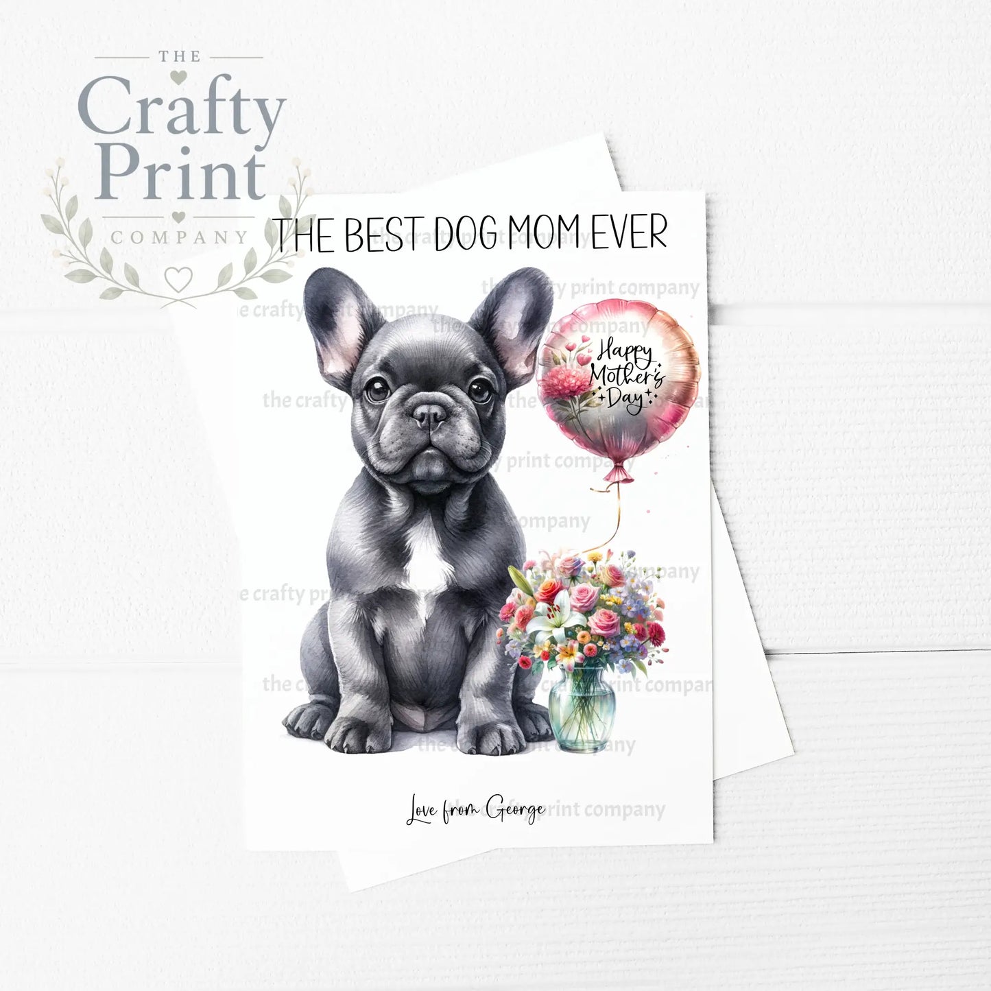 The Best Dog Mom Ever French Bulldog Personalised A5 Card