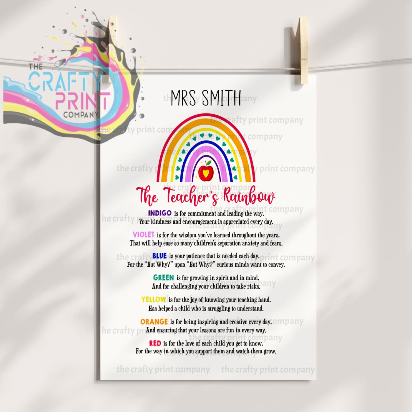 The Teachers Rainbow Print Personalised - Posters Prints &