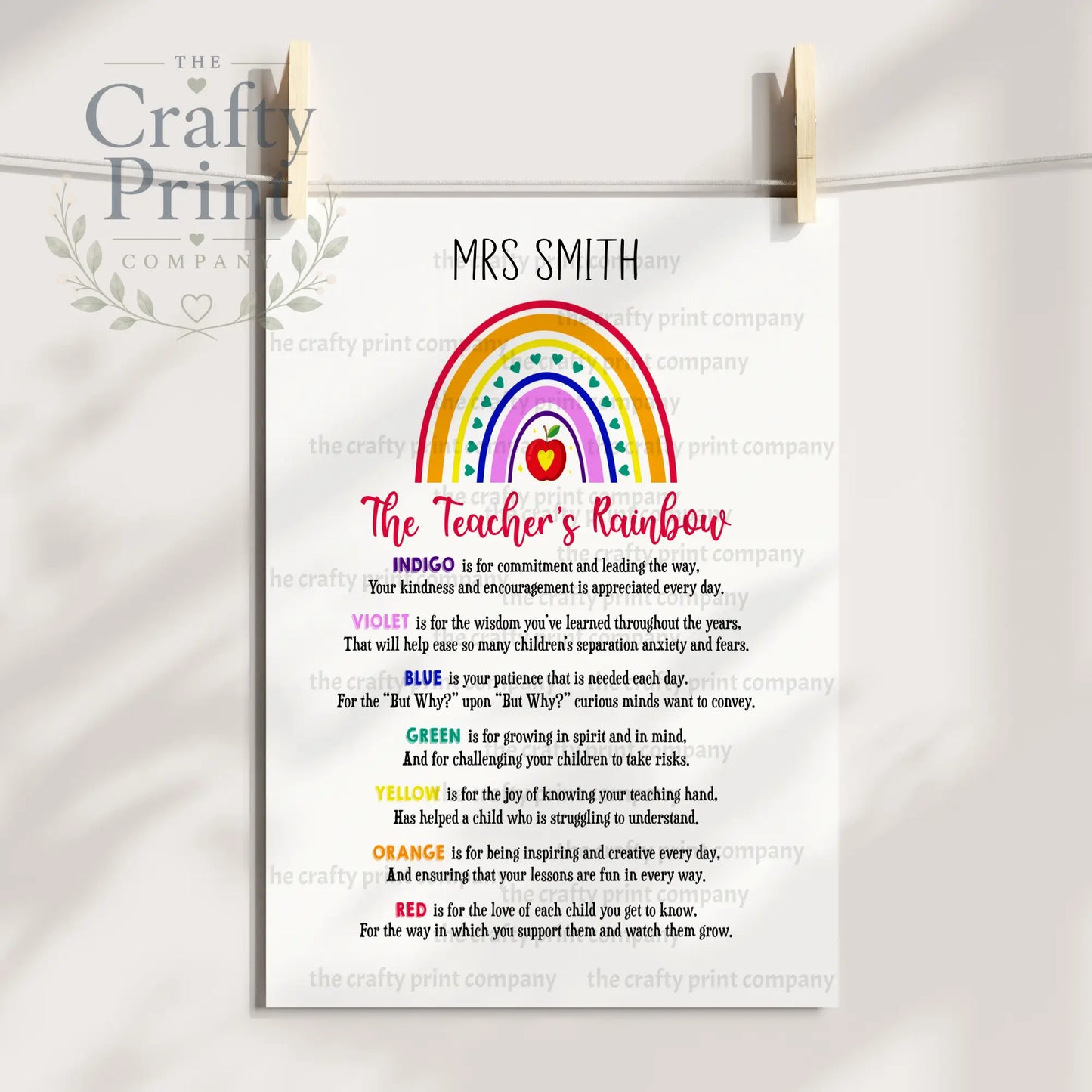 The Teachers Rainbow Print Personalised - Posters Prints &