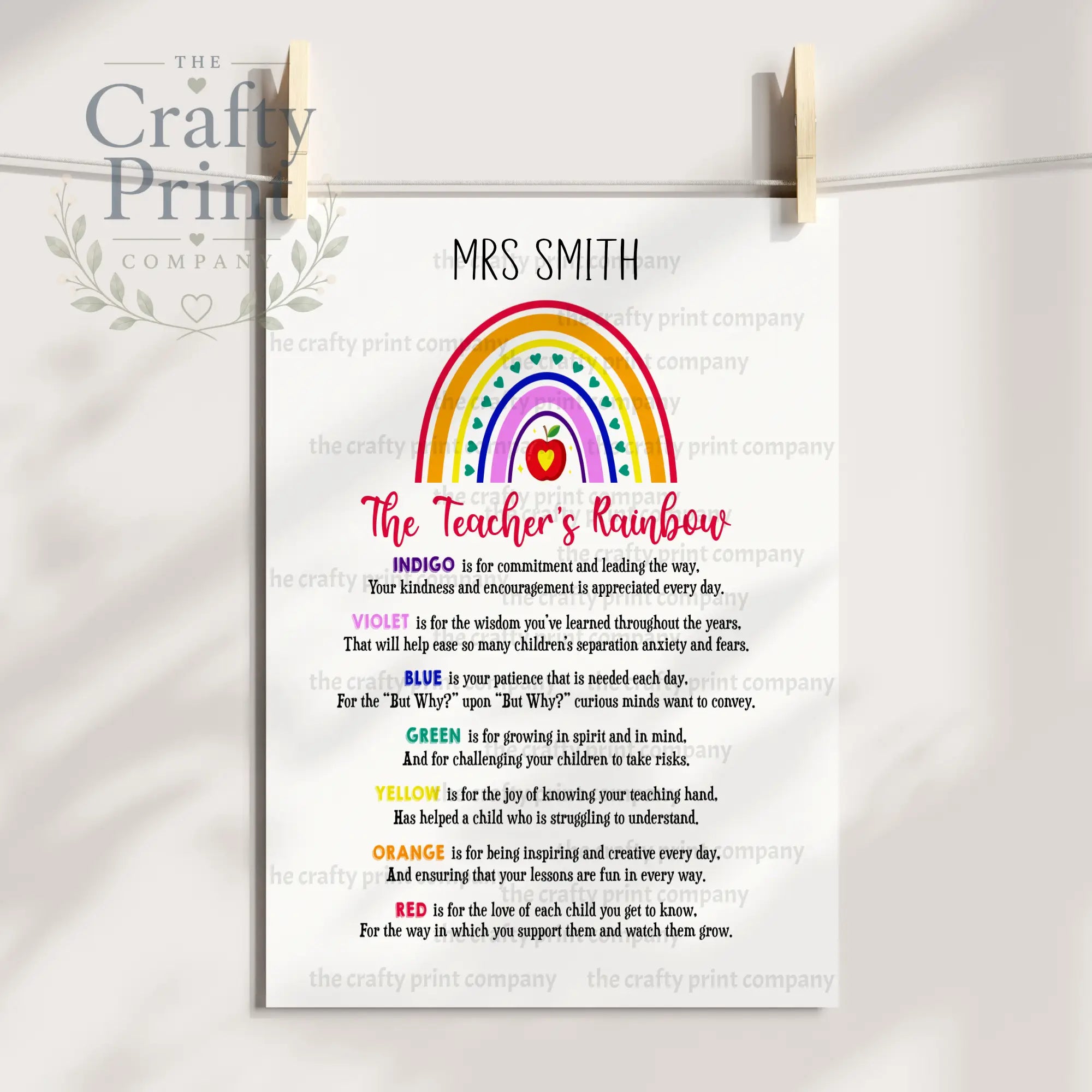 The Teachers Rainbow Print Personalised - Posters Prints &