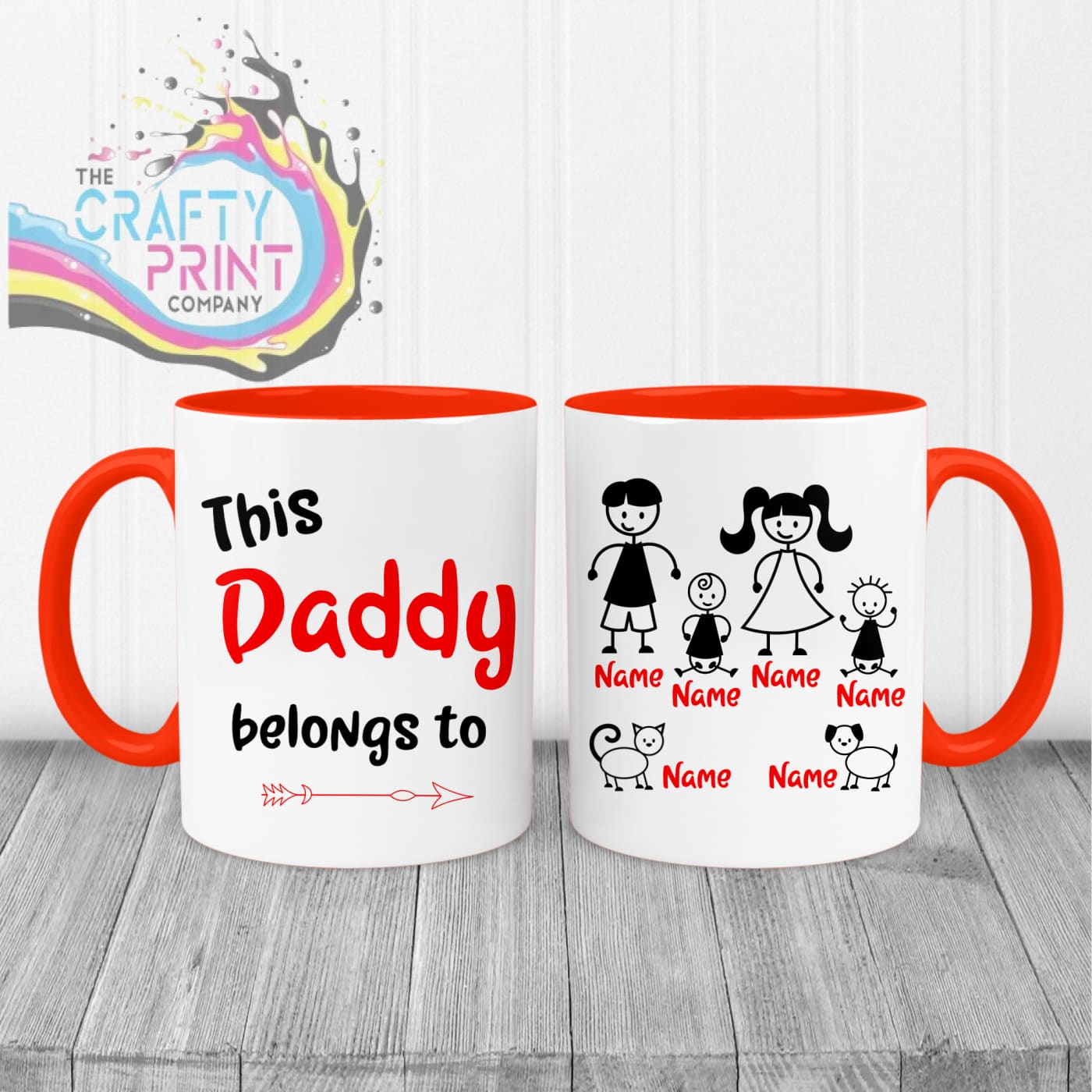 This Daddy / Mummy belongs to Personalised Mug - Red Handle