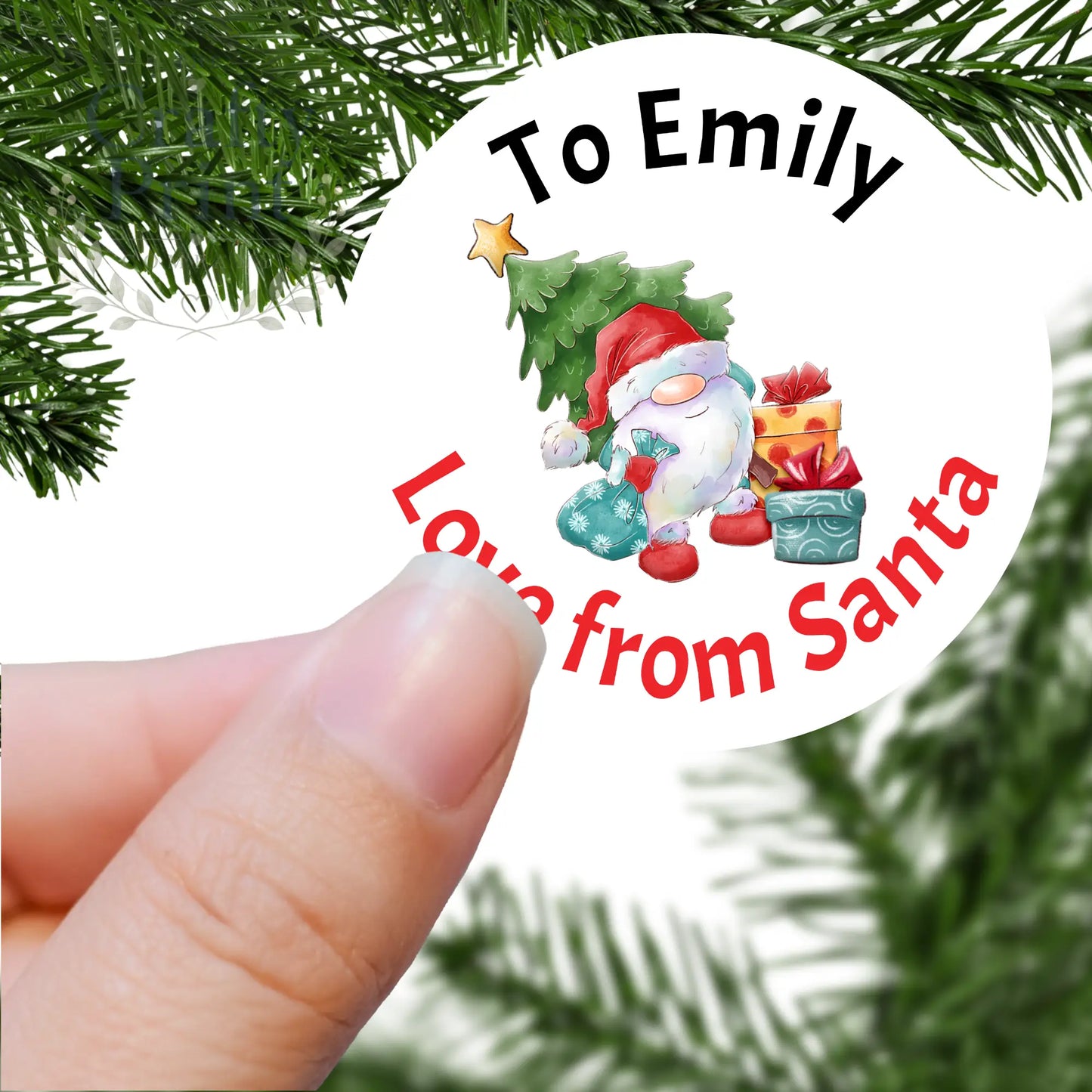 To Name Love from Santa Gnome Design Printed Sticker