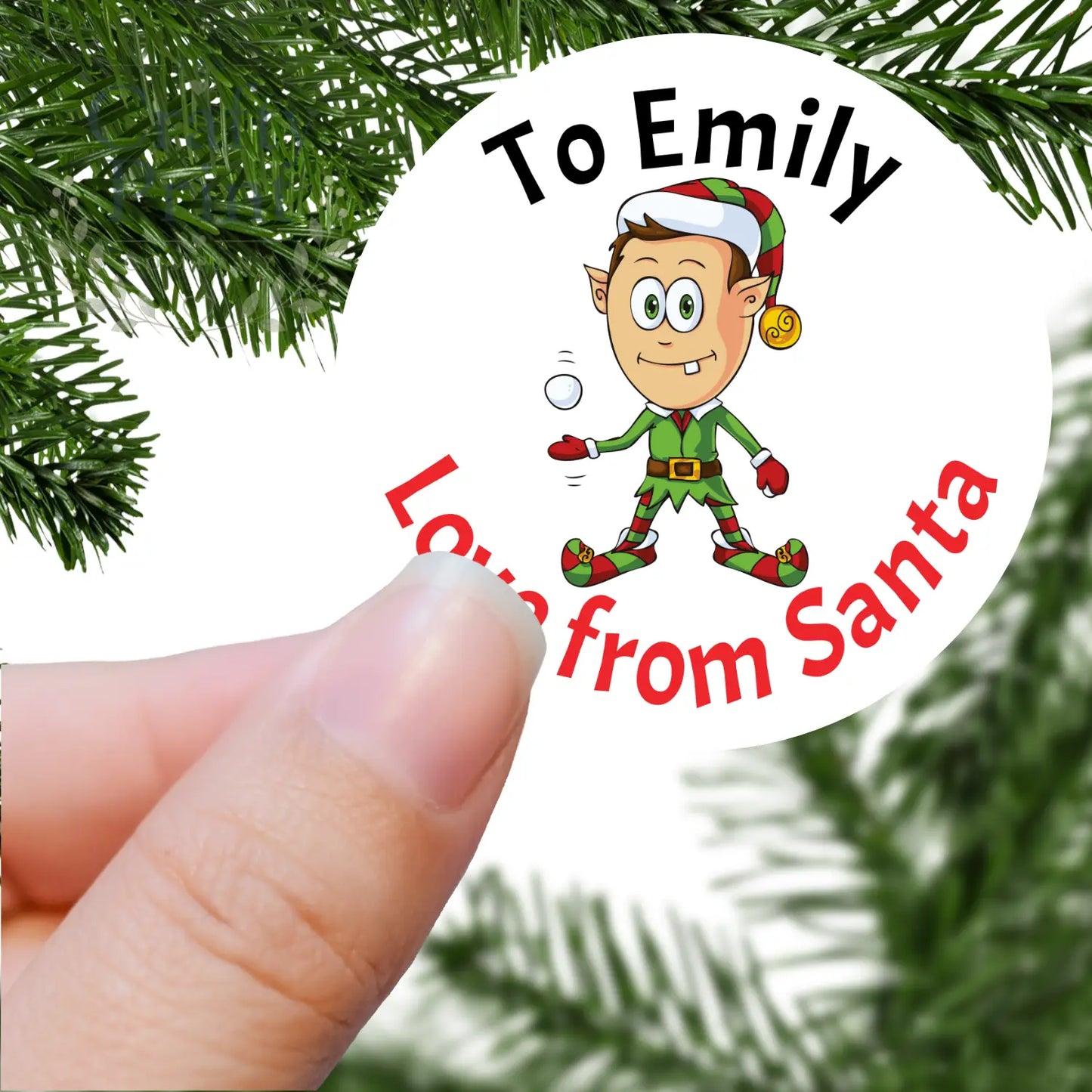 To Name Love from Santa with Elf Printed Sticker