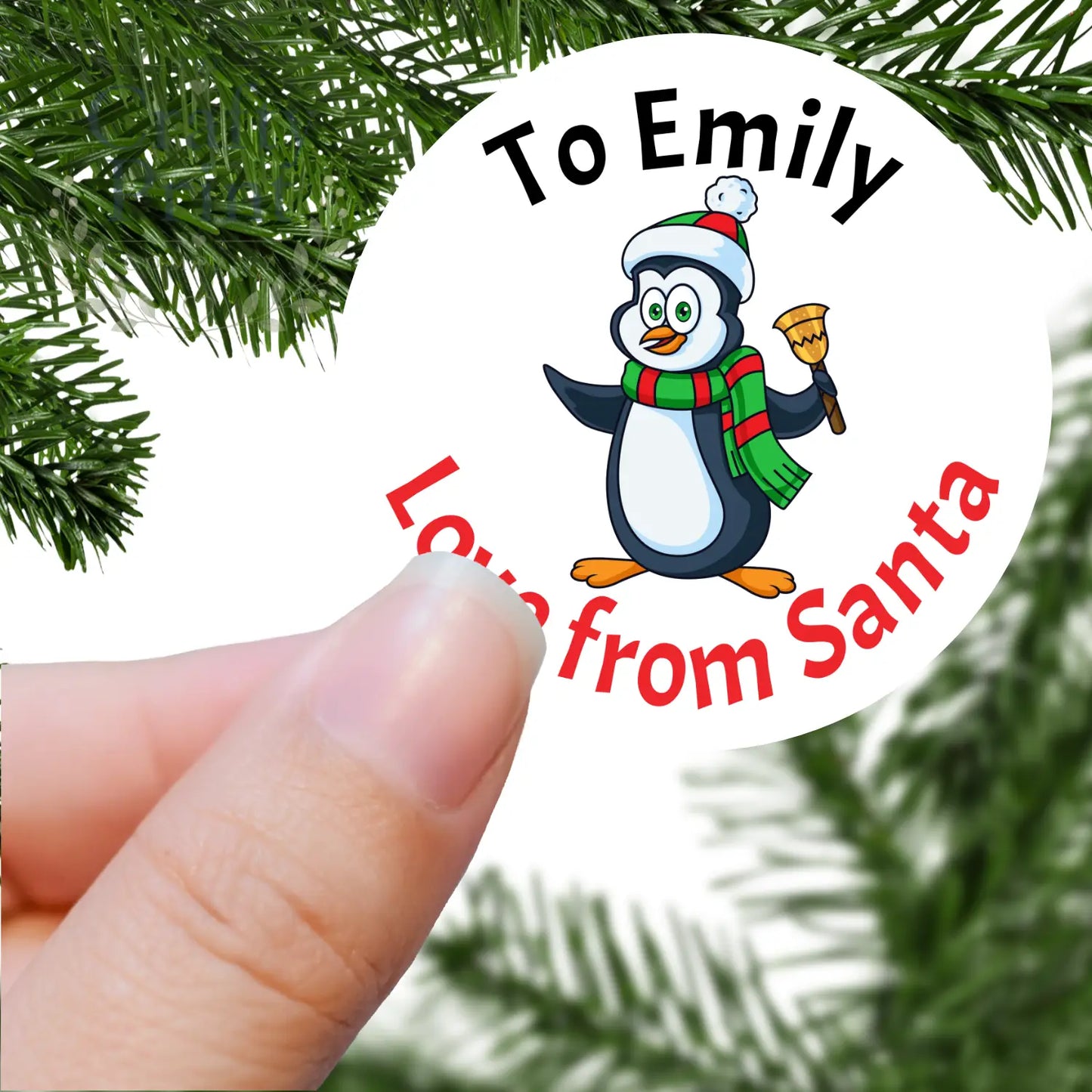 To Name Love from Santa with Penguin Printed Sticker