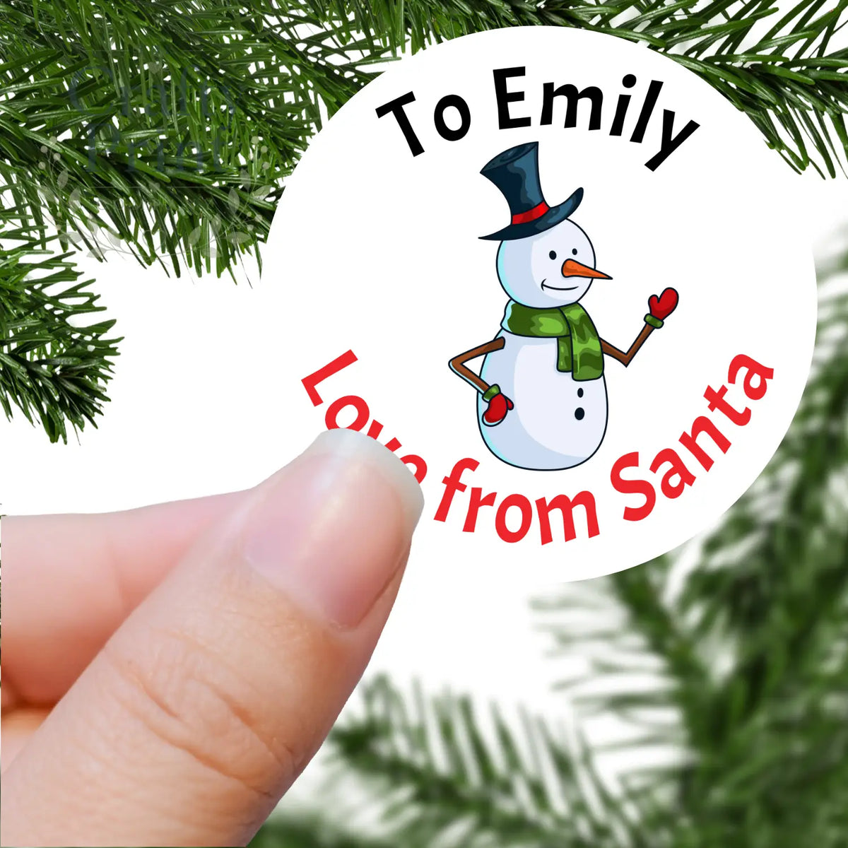To Name Love from Santa with Snowman Printed Sticker