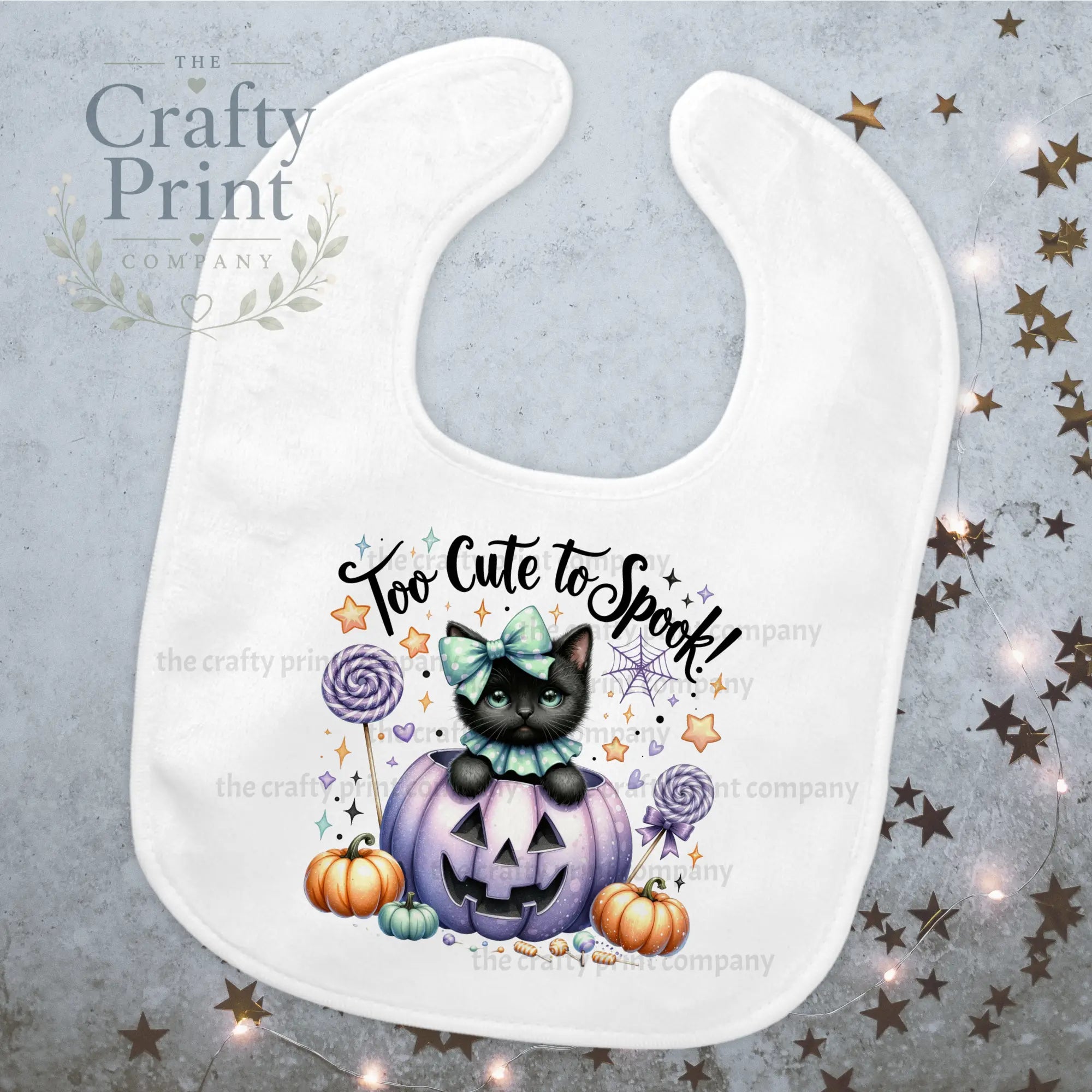 Too Cute to Spook Black Cat Pumpkin Baby Bib - & Toddler