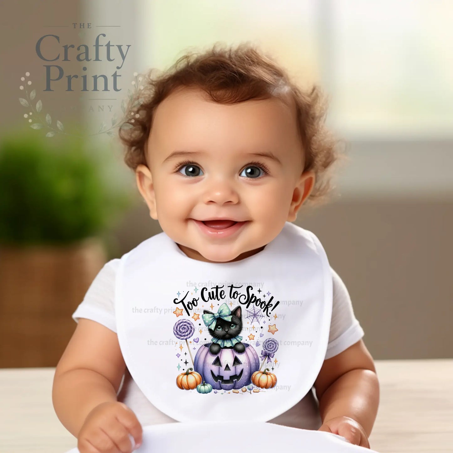 Too Cute to Spook Black Cat Pumpkin Baby Bib - & Toddler