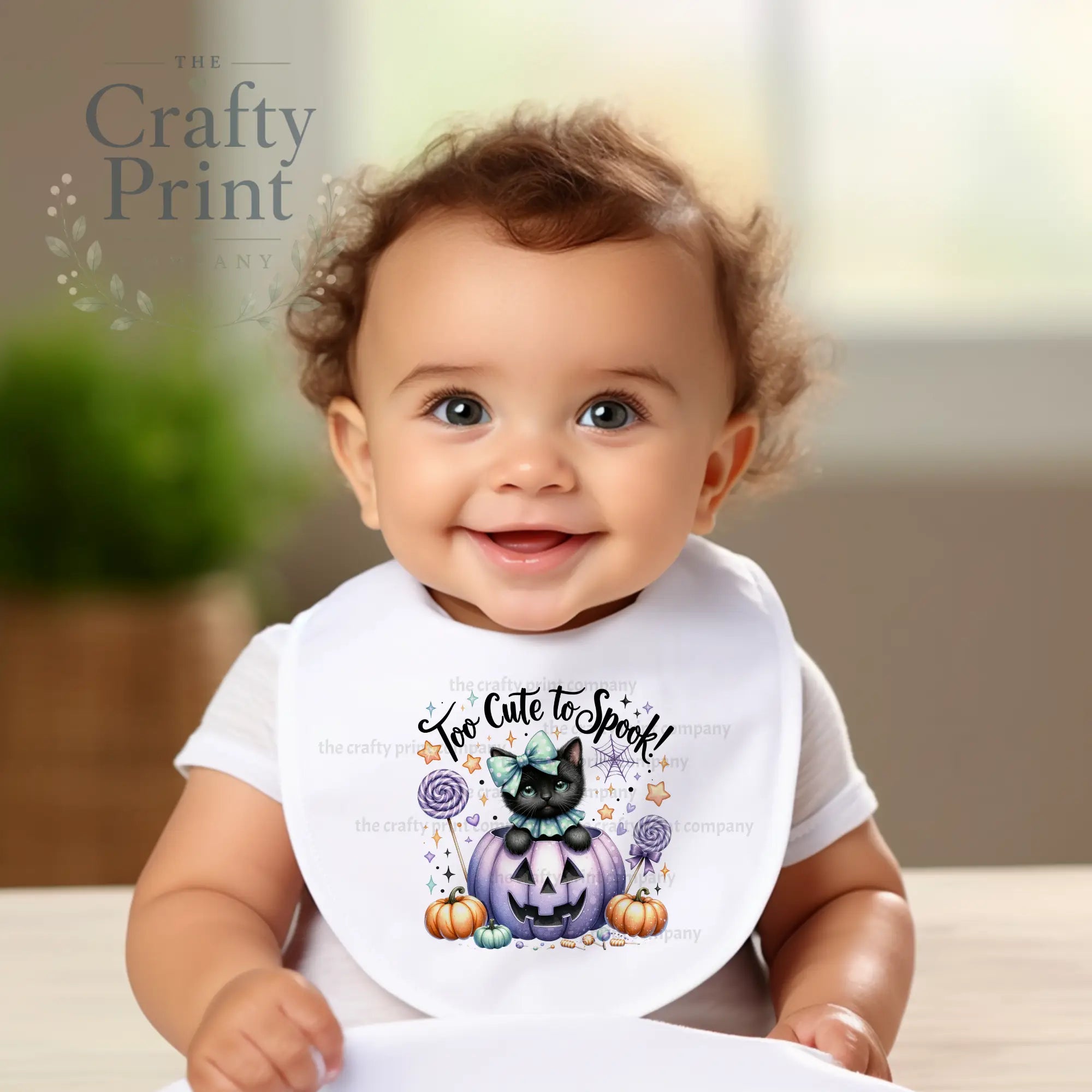 Too Cute to Spook Black Cat Pumpkin Baby Bib - & Toddler