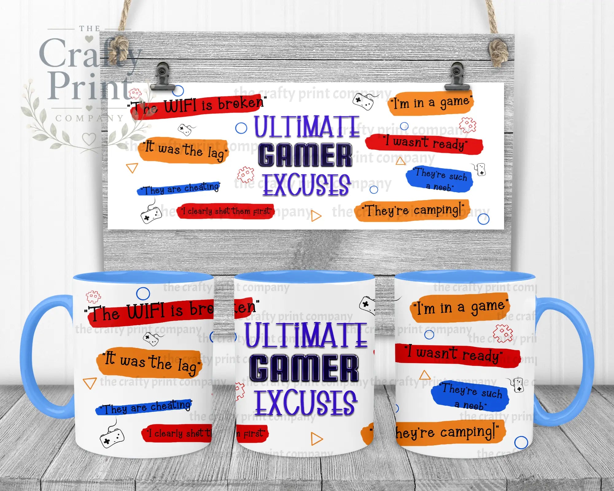 Ultimate Gamer Excuses Mug - Blue Handle & Inner - Mugs