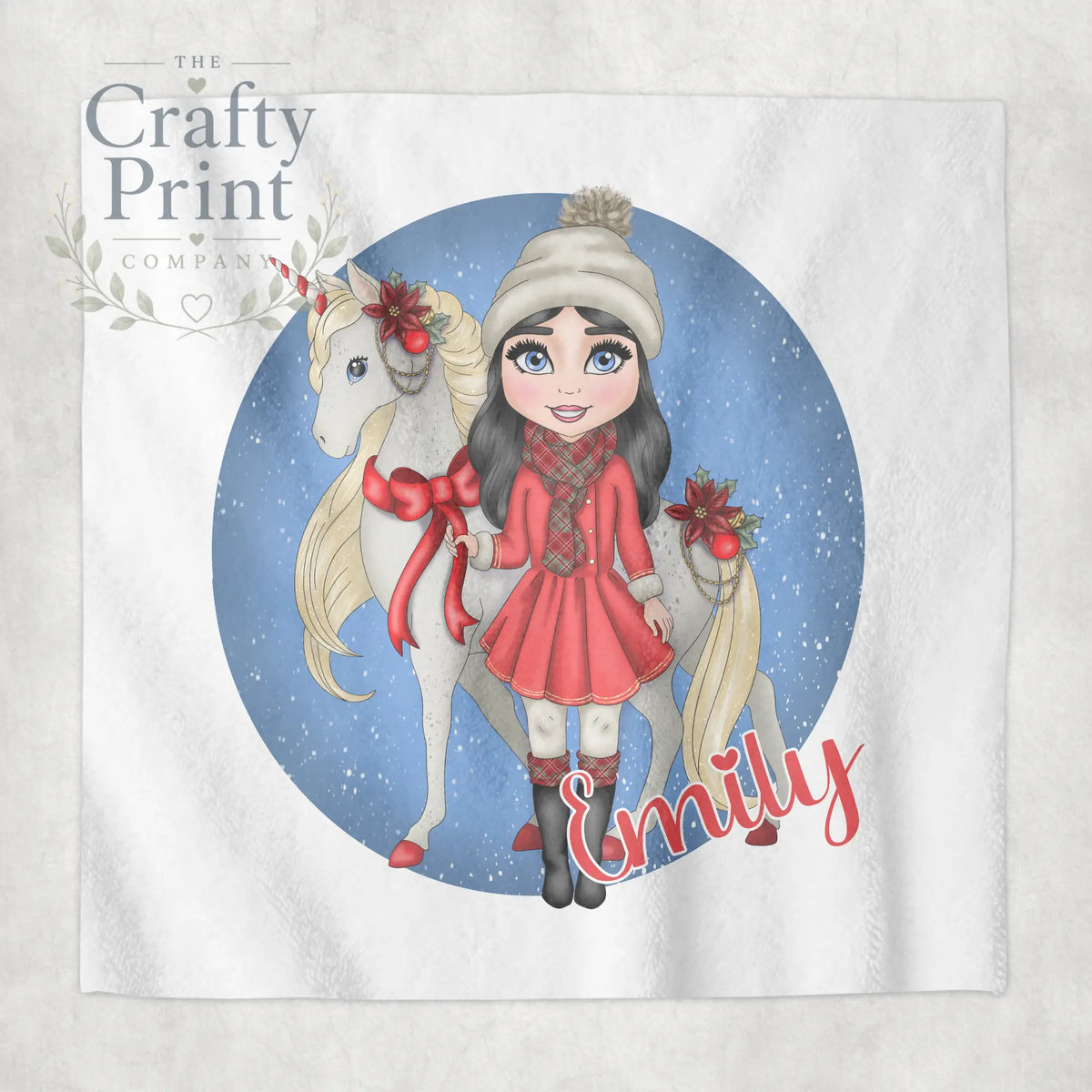 Unicorn Christmas Girl Personalised Face Cloth - Black Hair