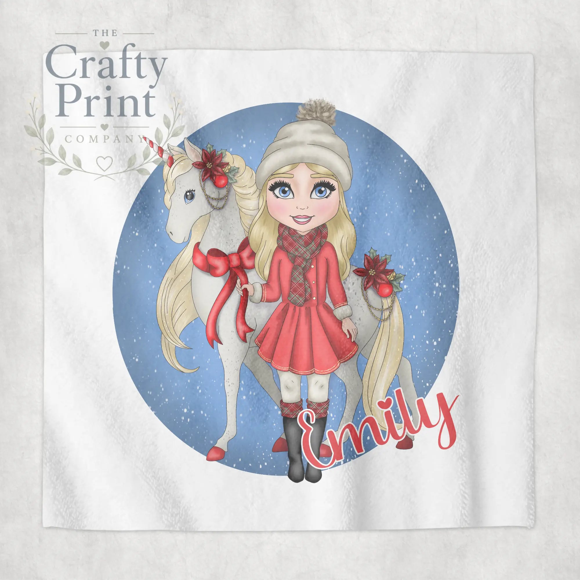 Unicorn Christmas Girl Personalised Face Cloth - Blonde