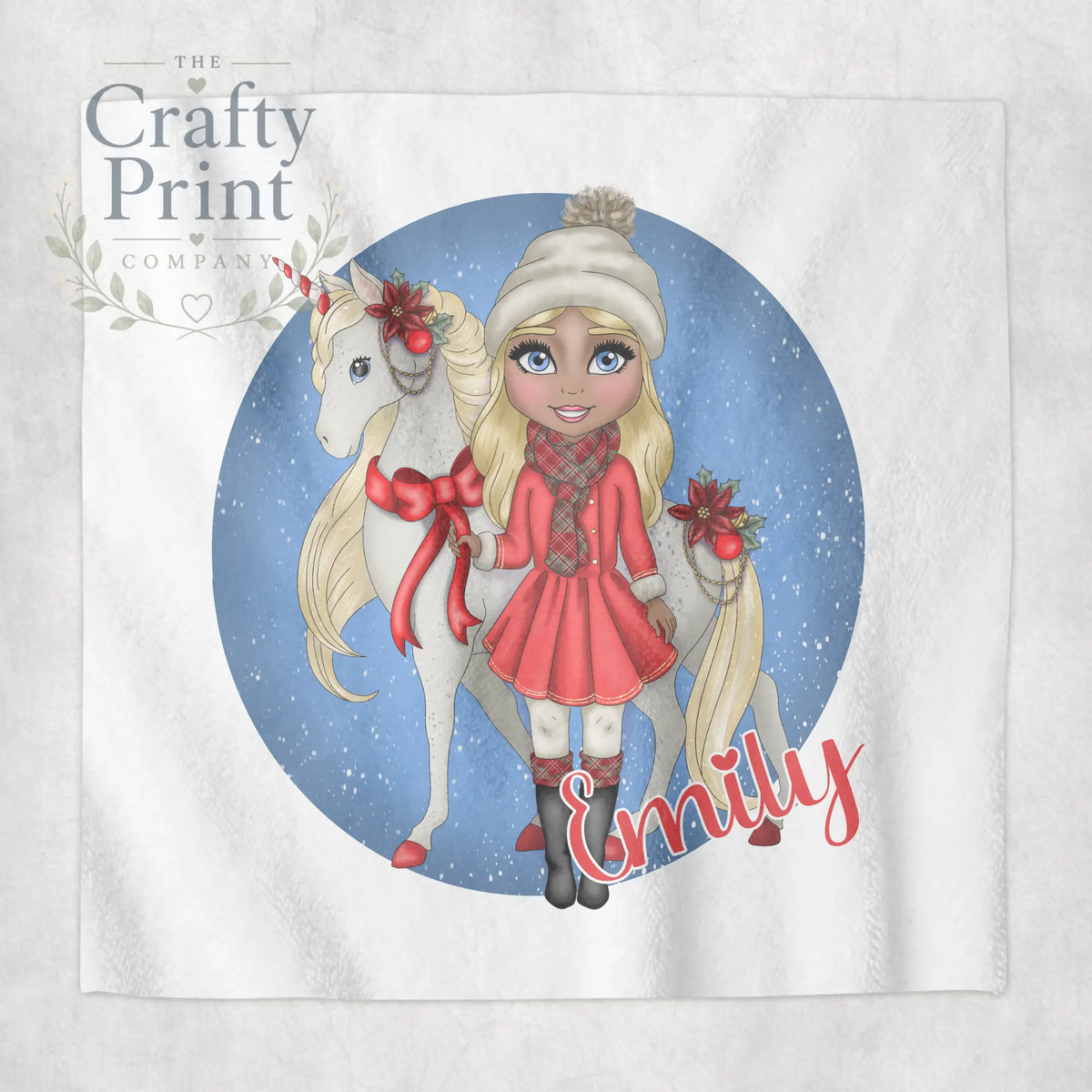 Unicorn Christmas Girl Personalised Face Cloth - Blonde