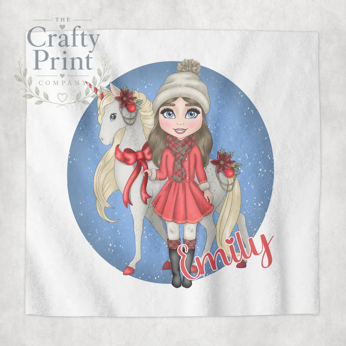 Unicorn Christmas Girl Personalised Face Cloth - Brown Hair