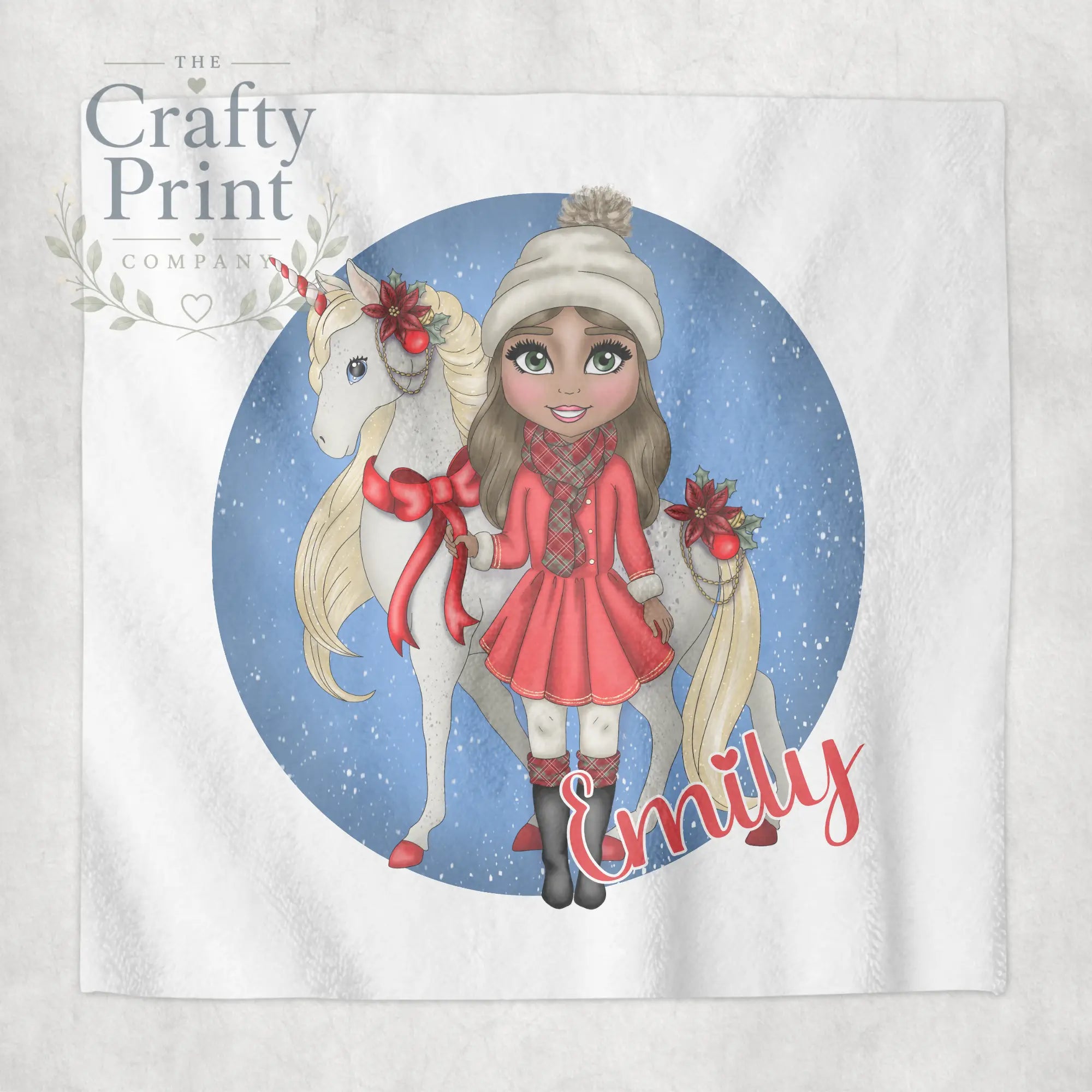Unicorn Christmas Girl Personalised Face Cloth - Brown Hair