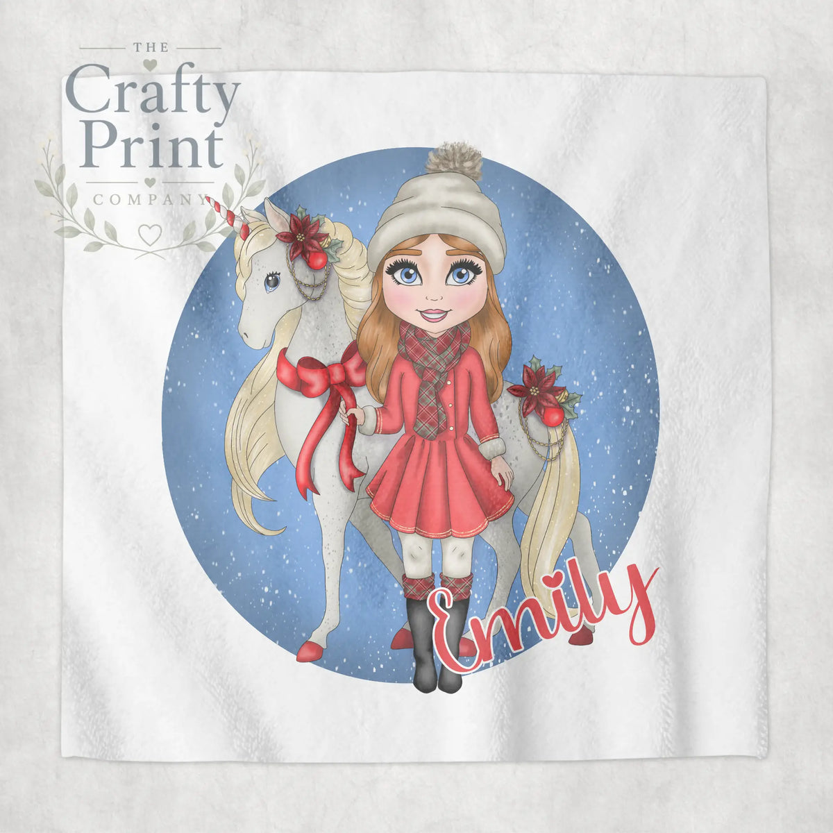 Unicorn Christmas Girl Personalised Face Cloth - Red Hair