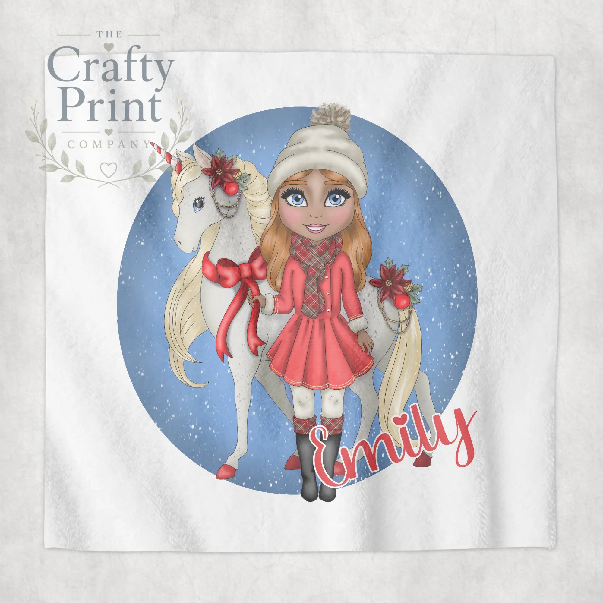 Unicorn Christmas Girl Personalised Face Cloth - Red Hair
