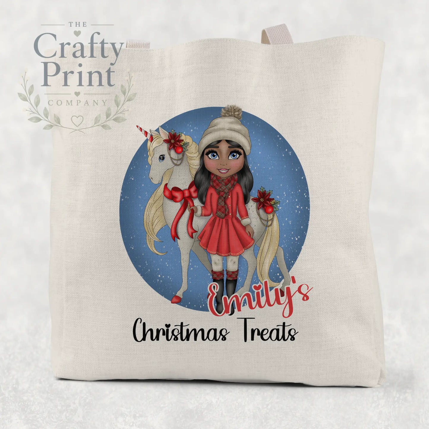 Unicorn Christmas Girl Personalised Tote / Goodie Bag
