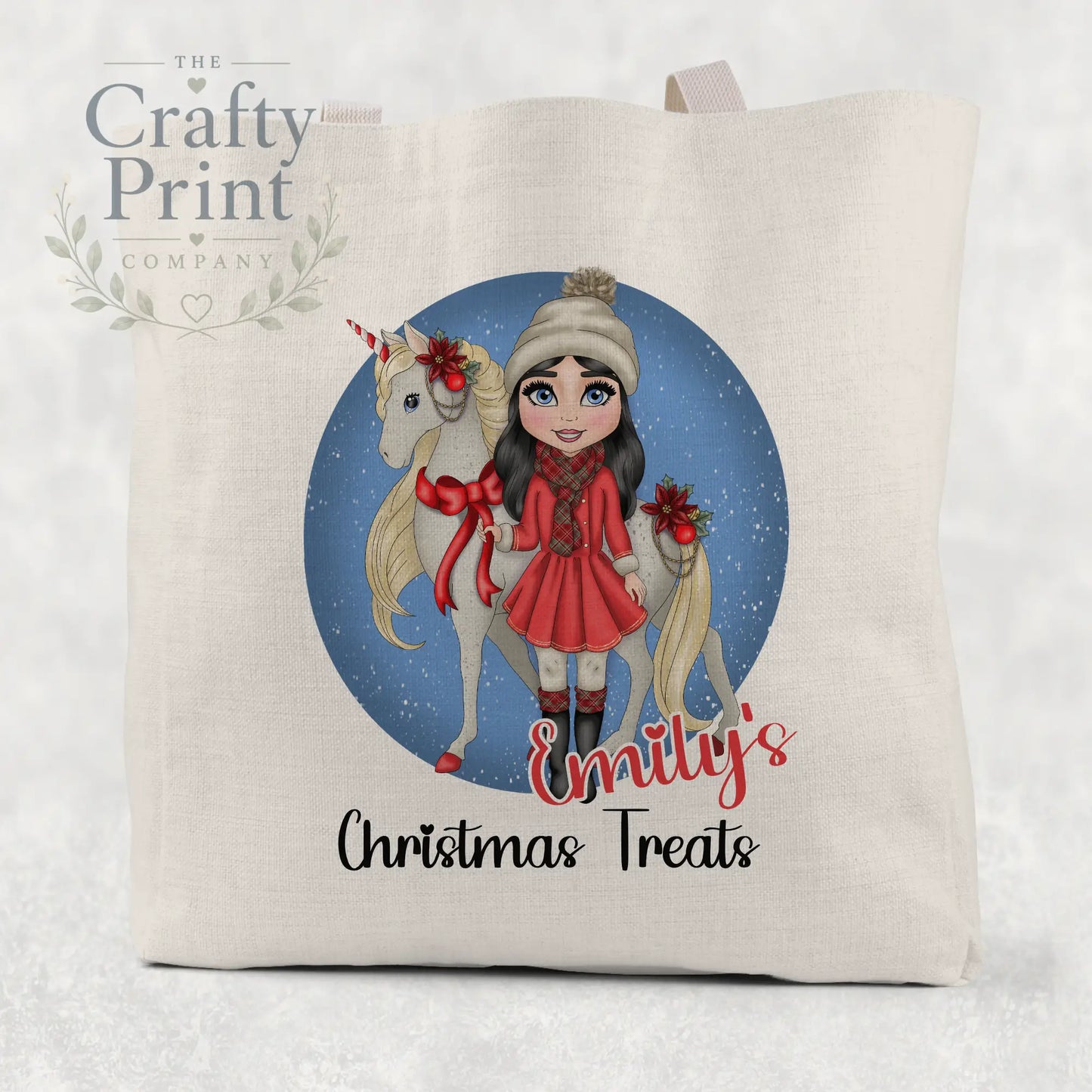 Unicorn Christmas Girl Personalised Tote / Goodie Bag