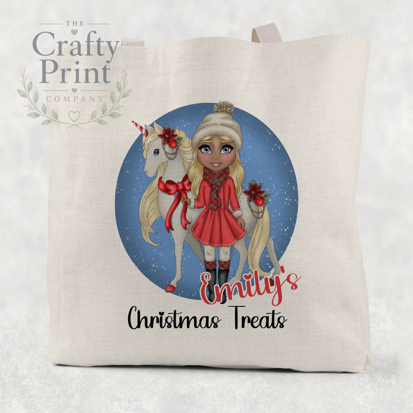 Unicorn Christmas Girl Personalised Tote / Goodie Bag