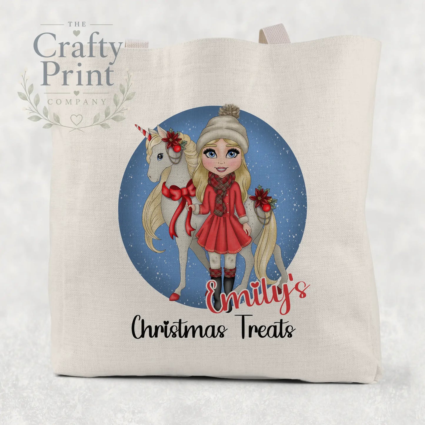 Unicorn Christmas Girl Personalised Tote / Goodie Bag