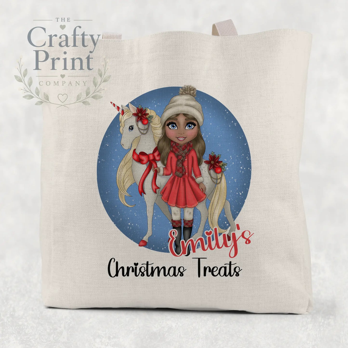 Unicorn Christmas Girl Personalised Tote / Goodie Bag