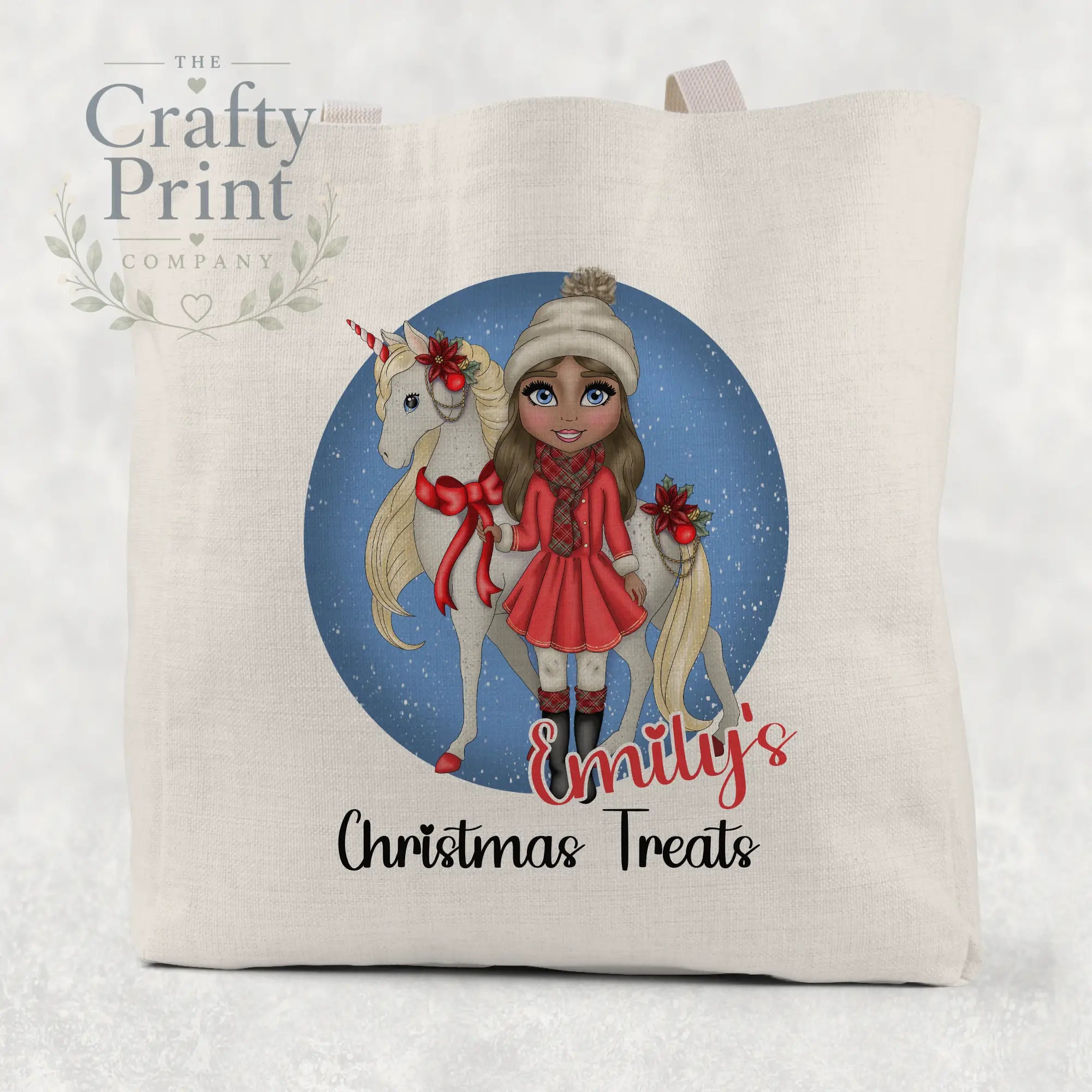 Unicorn Christmas Girl Personalised Tote / Goodie Bag