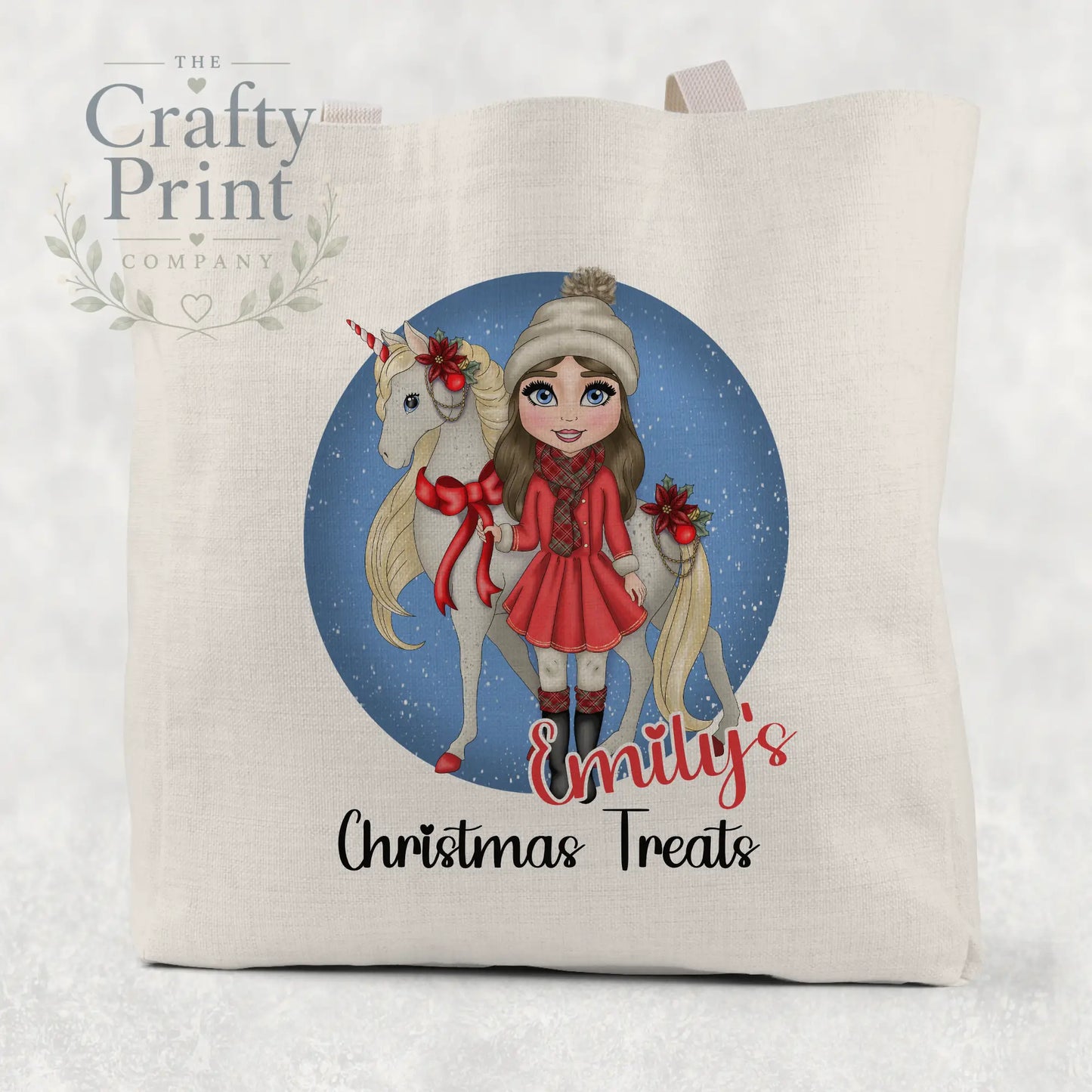 Unicorn Christmas Girl Personalised Tote / Goodie Bag