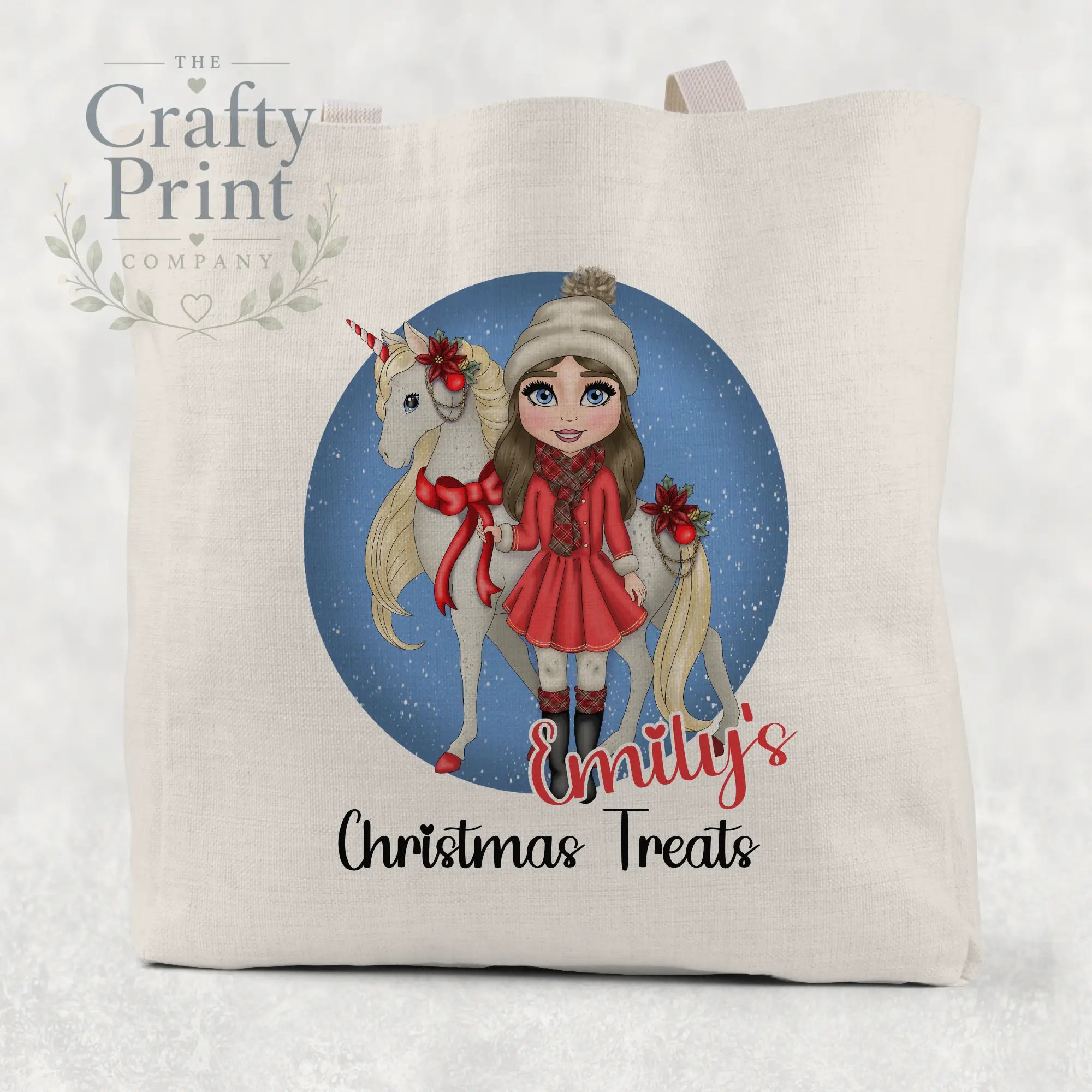 Unicorn Christmas Girl Personalised Tote / Goodie Bag
