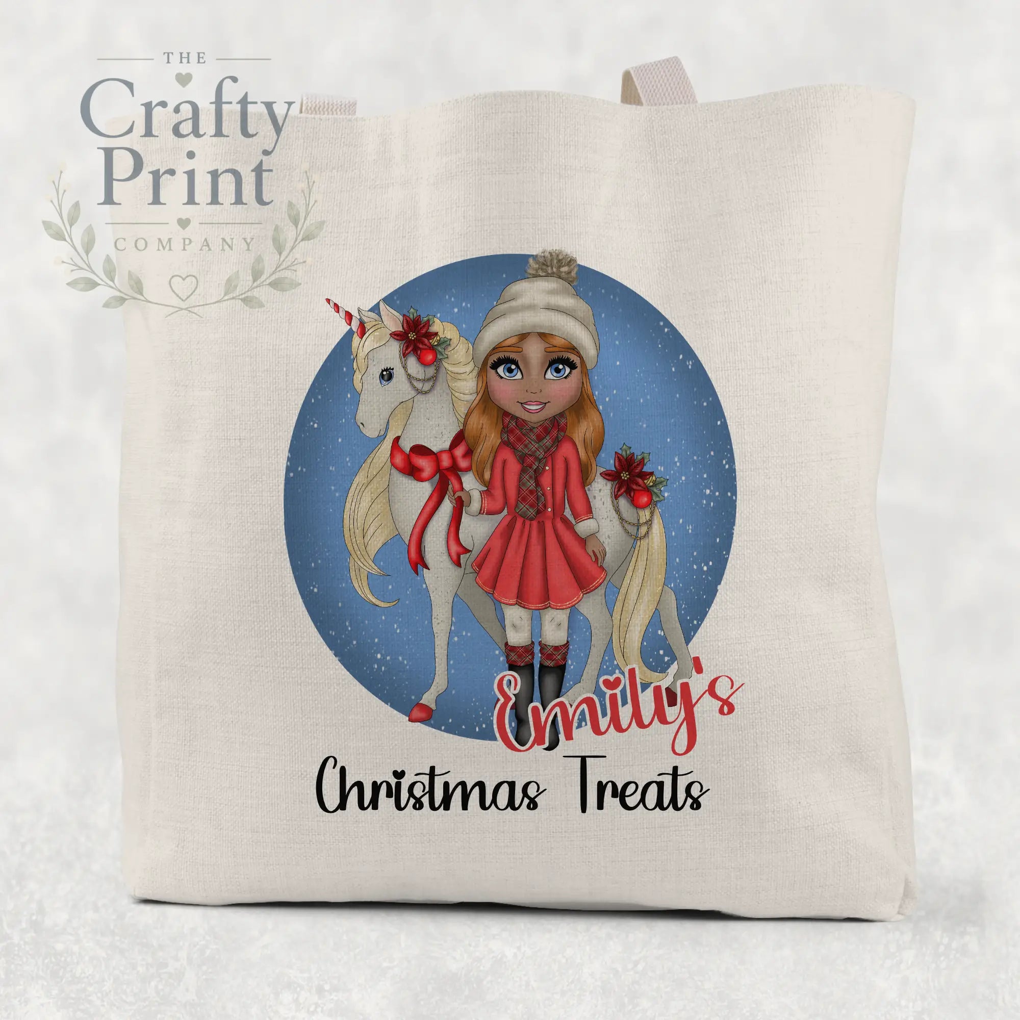 Unicorn Christmas Girl Personalised Tote / Goodie Bag
