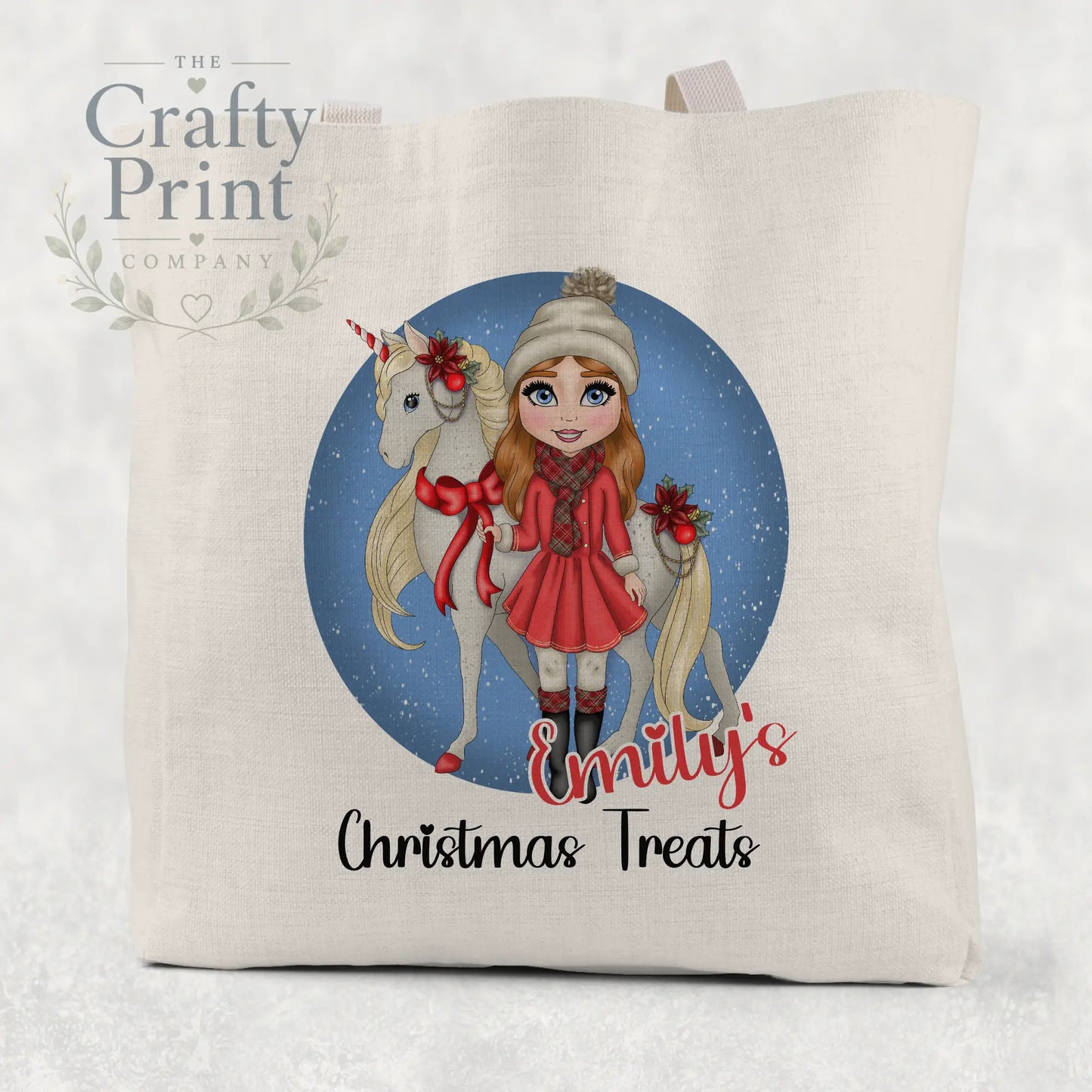 Unicorn Christmas Girl Personalised Tote / Goodie Bag