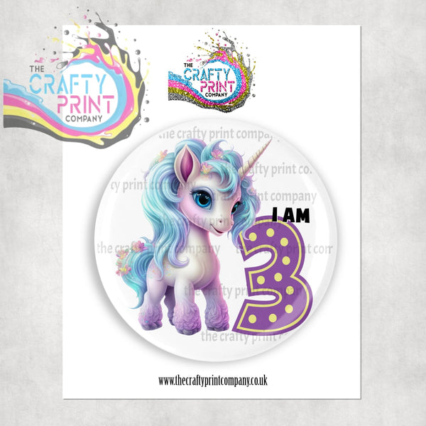 Unicorn Number Birthday Button Pin Badge - 58mm