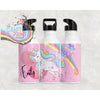 Unicorn Rainbow Personalised Water Bottle with straw