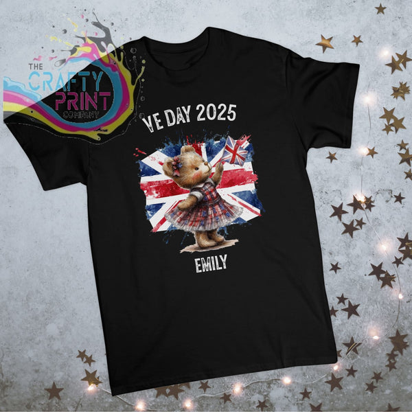VE Day 2025 Personalised Girl Bear Children’s T-shirt