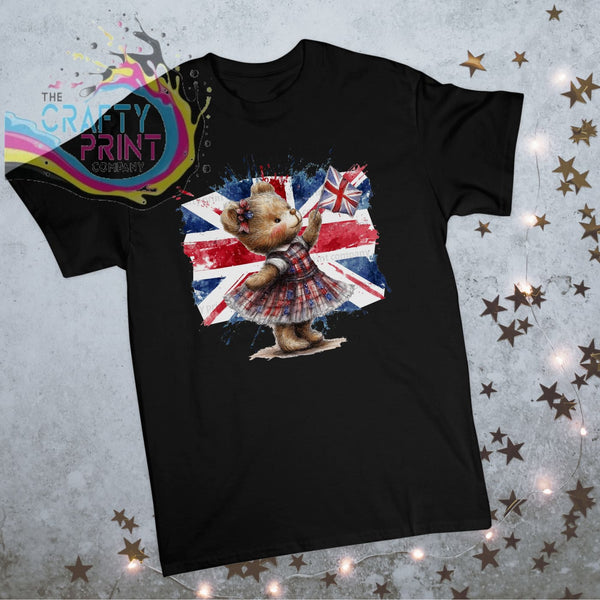 VE Day Girl Bear Children’s T-shirt - Black - Shirts & Tops