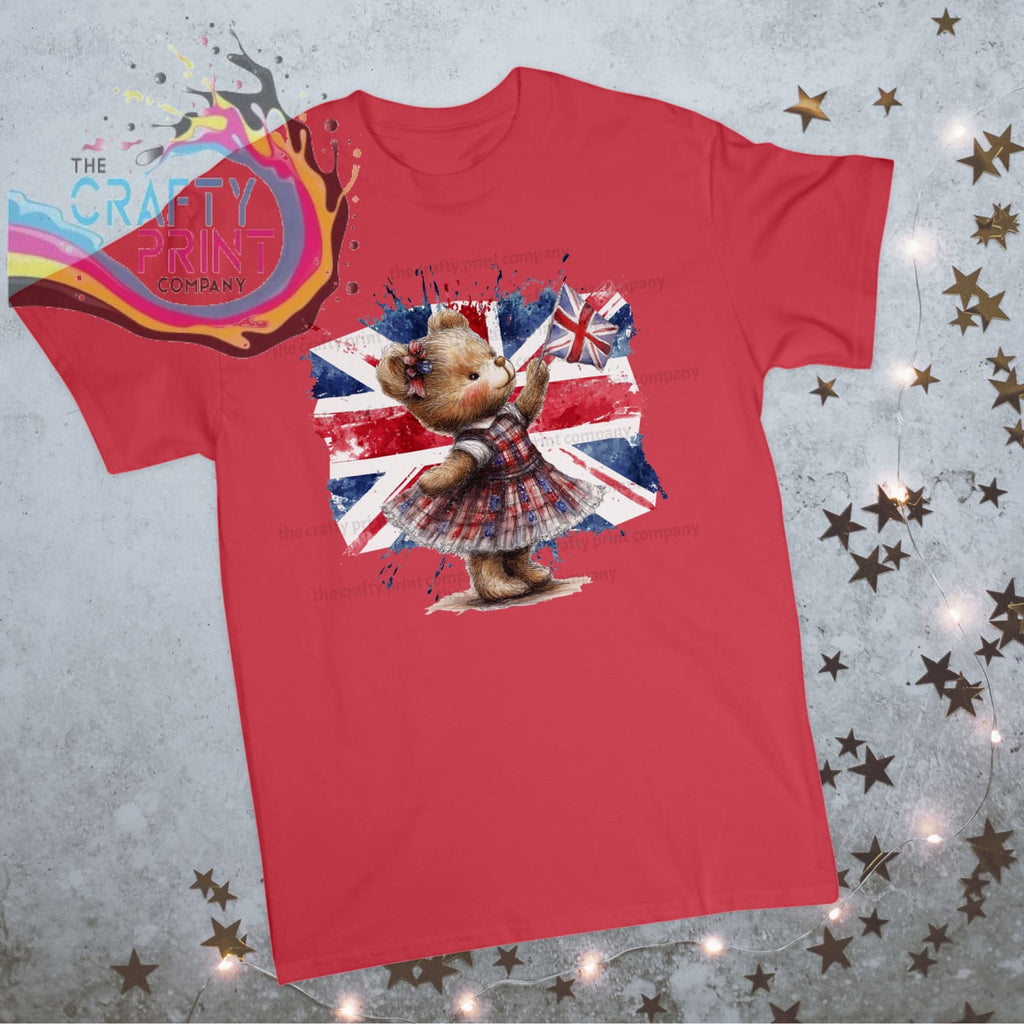 VE Day Girl Bear Children’s T-shirt - Red - Shirts & Tops