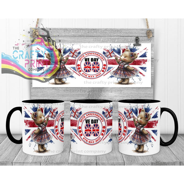 VE Day Girl Teddy Mug - Black Handle & Inner - Mugs