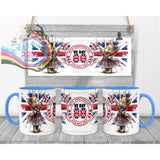 VE Day Girl Teddy Mug - Blue Handle & Inner - Mugs